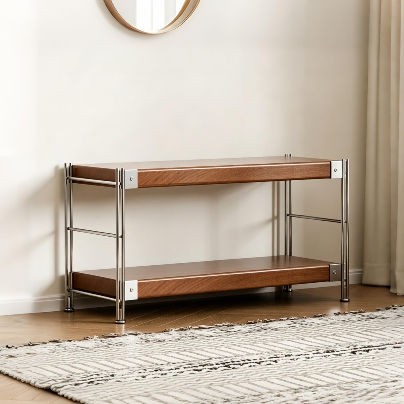 Mueble HiFi de metal y madera para organizar el sistema de audio en el salón de casa