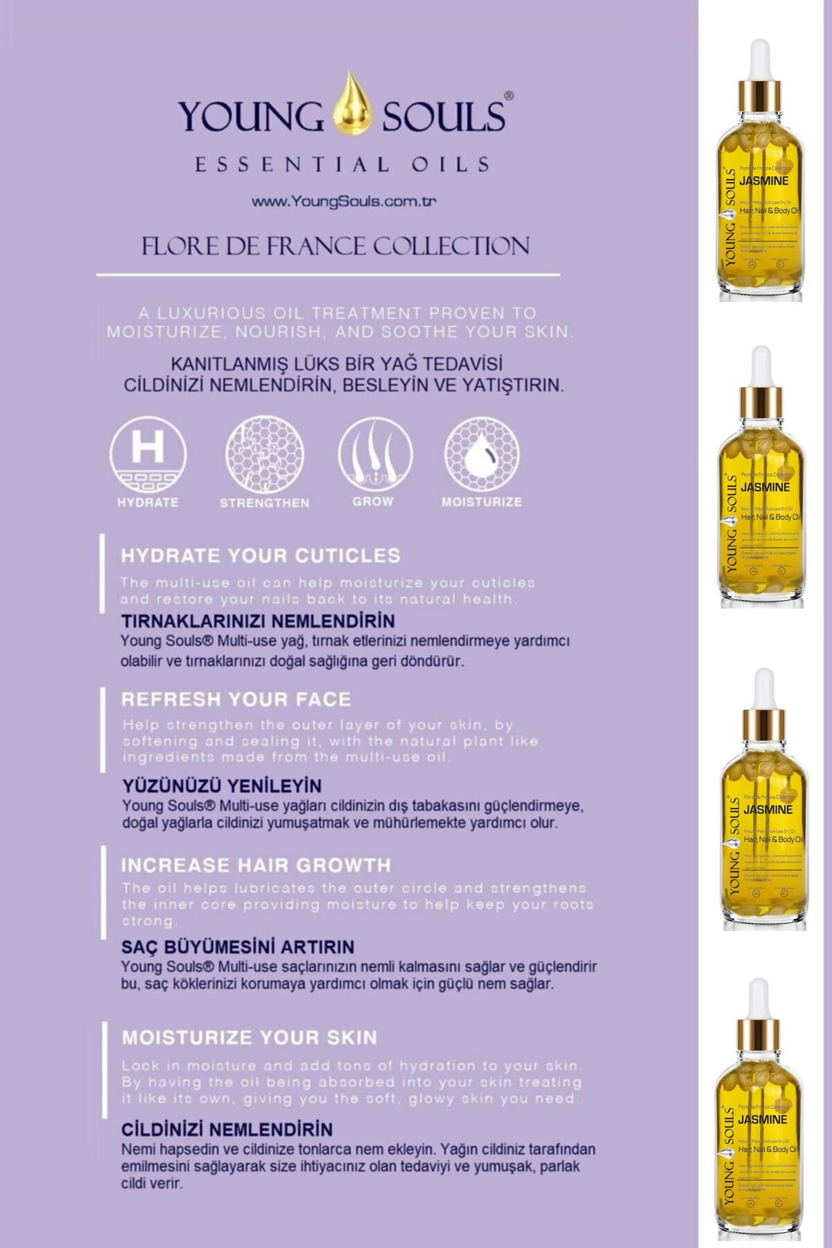 Young Souls Aromatherapy Jasmine Multi Use Oil Yasemin Yüz Saç Tırnak & Vücut Bakım Kuru Yağ 100 ml