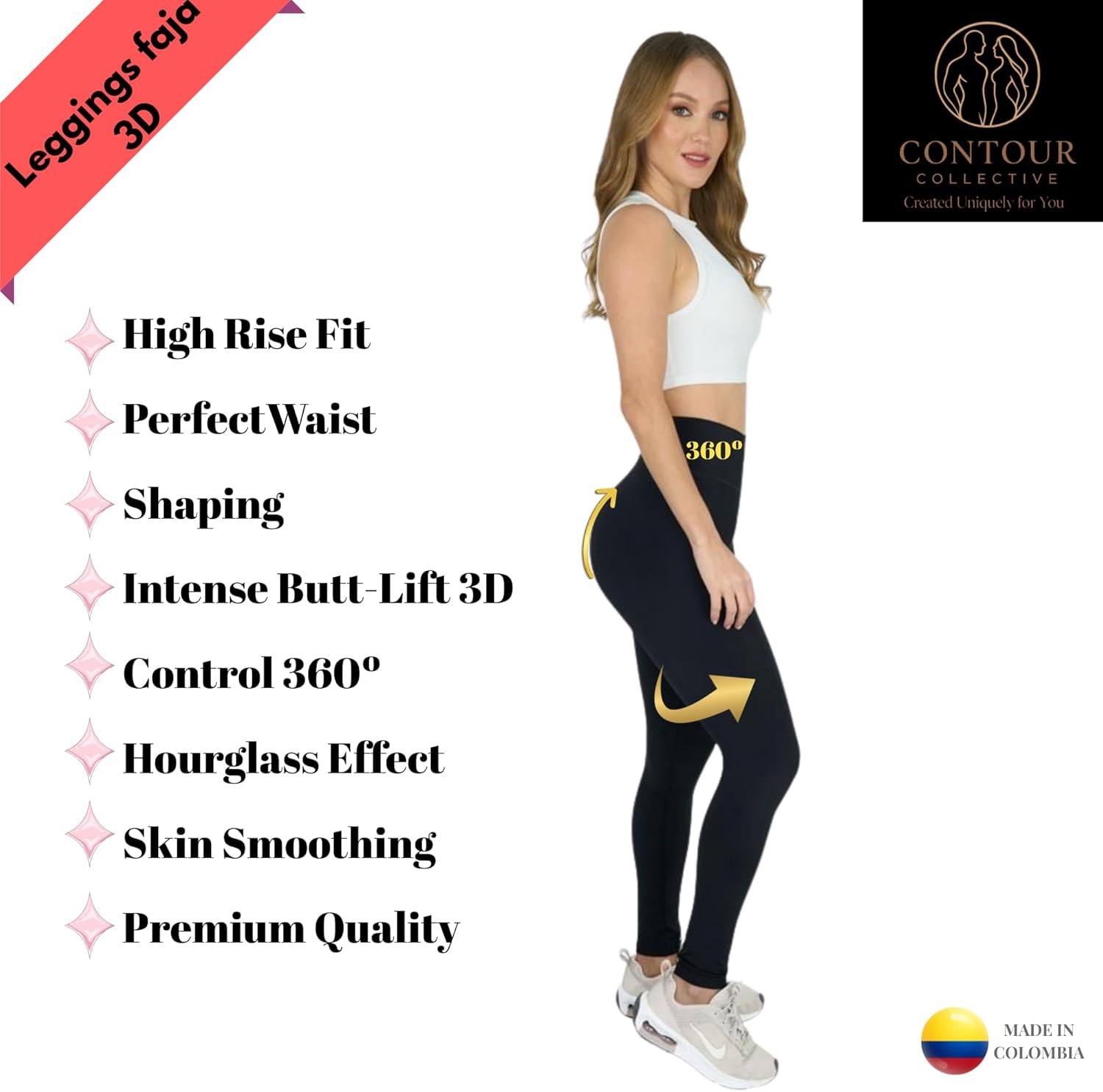 Contour C Leggings con Faja Interna Colombiana – 3D Glute Lift, High Waist Tummy Control, Colombian Shapewear Pants for Women - Image 9