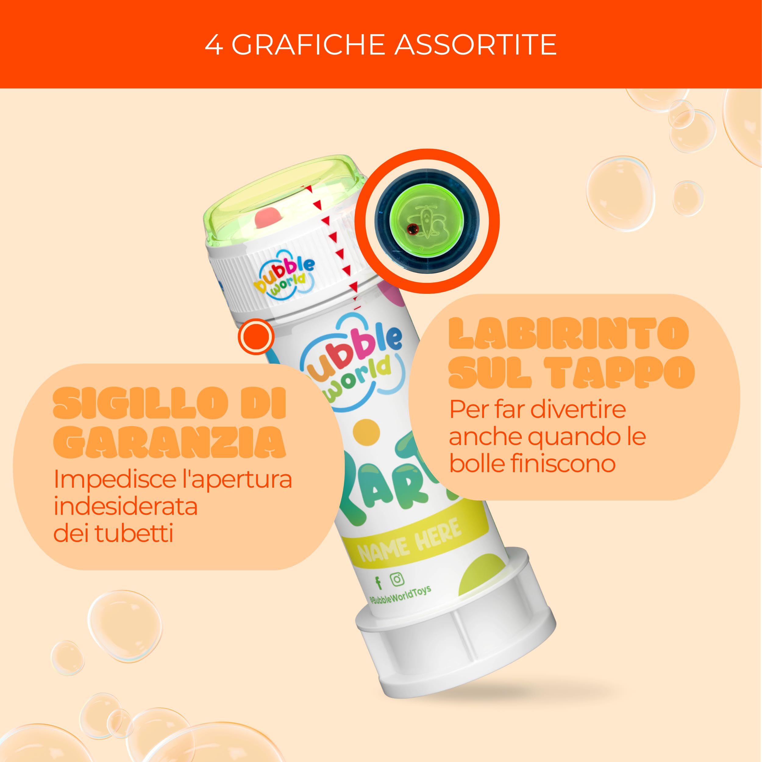 Bolle di Sapone Multicolore Made in Italy Confezione da 12pz - Bubble World Party Bubbles