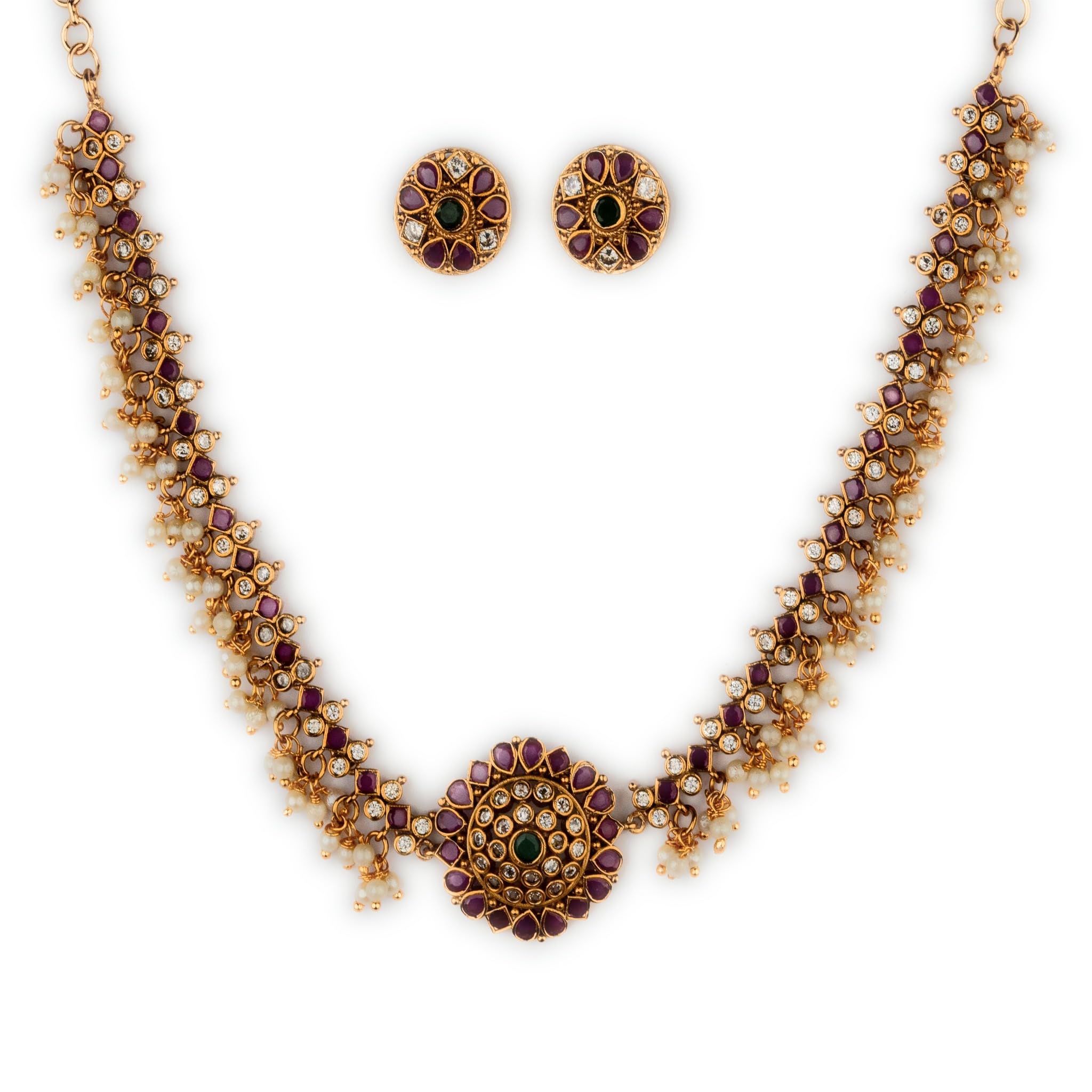 Sasitrends Traditional Gold Plated American Diamond Studded Choker Jewellery Necklace Set with Earrings for Women & Girls (B0C359QN2Z) Amazon Price History, Amazon Price Tracker