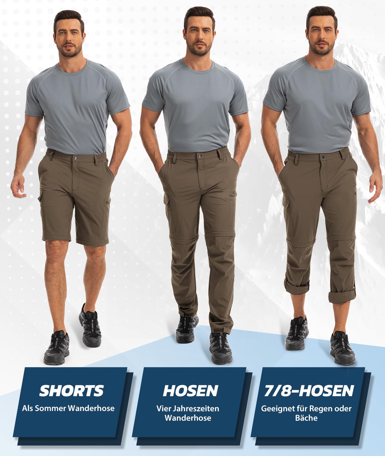 Hiauspor Pantalones de Senderismo para Hombre, Pantalones Transpirables de Secado rápido con Cremallera para Carga de Pesca de Trekking al Aire Libre
