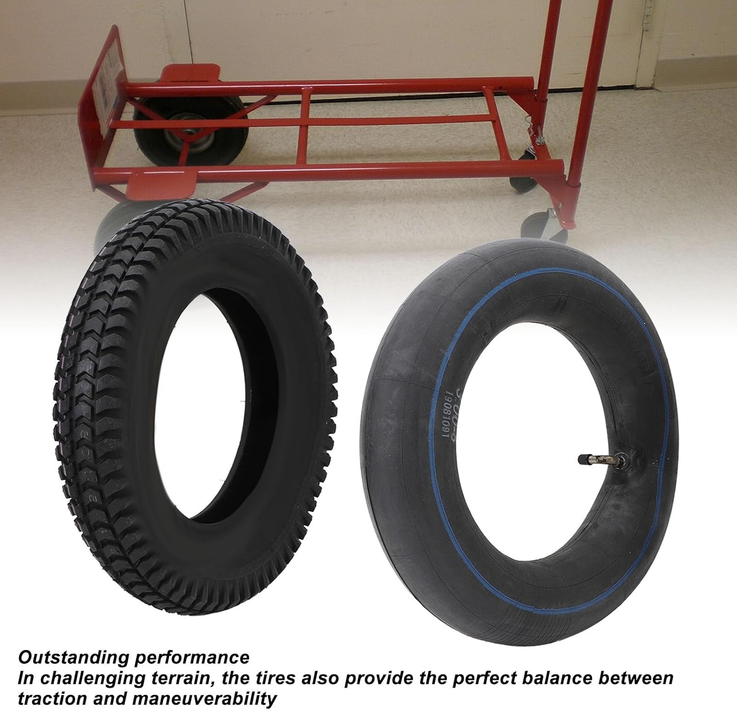 Eujgoov 3.00-8 Tire and Inner Tube Set 14 Inch Heavy Duty Rubber Kit for Wheelbarrows Garden Carts Dollies and Trailers