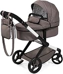 Bayer - Poupées Pram Xeo - Poussette bébé pour poupées avec sac, réglable, poignée réversible, pliable - Poupées jusqu'à 18” - Âge 3+ - Papillon rose gris - 17033AA | Chariot à poupées, réglable en hauteur, gris, rose