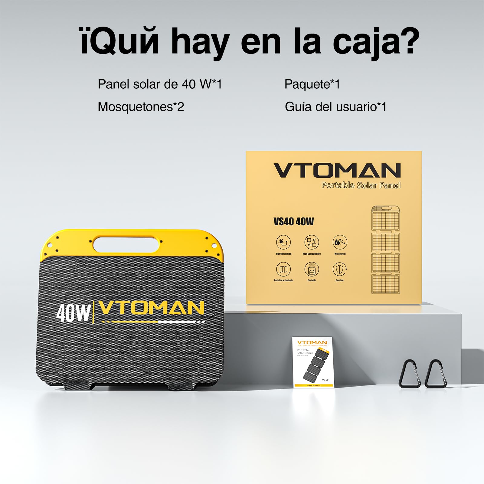 VTOMAN VS40 Panel Solar Portátil, Voltaje de Funcionamiento de 13,9V | Alta Eficiencia del 25 %, Resistente al Agua IP67, Plegable Puertos USB-C y USB-A, Ligero PD30W para Teléfonos