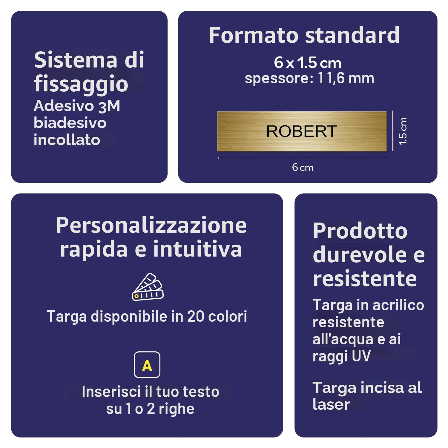 Mygoodprice Targhetta autoadesiva con incisione per campanello e citofono, 6 x 1,5 cm, personalizzabile da 1 a 2 righe, bianca con scritta nera