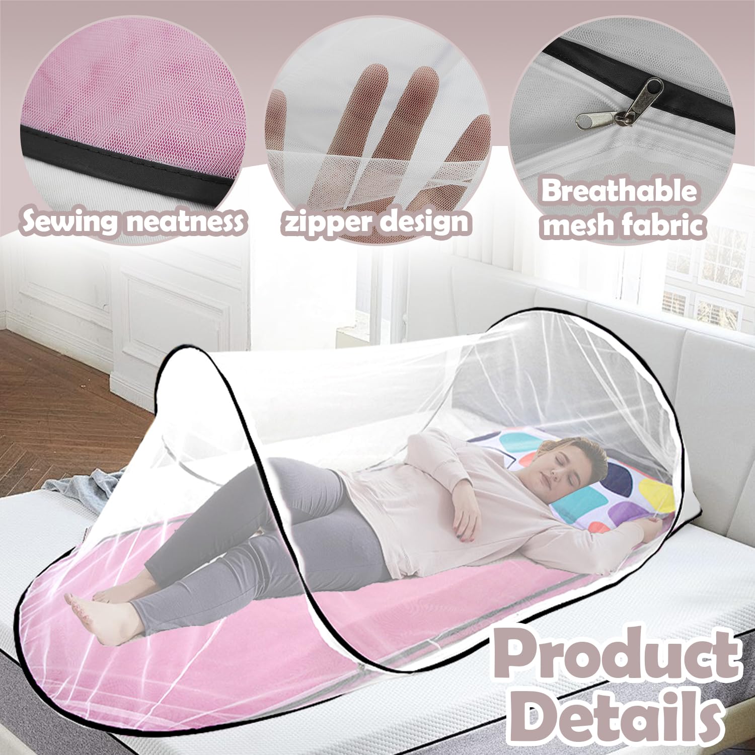 Moustiquaire Pop-up Pliable de Voyage 200 x 80 x 56 cm, Ultra Légère pour Lit Simple et Utilisation Enfants