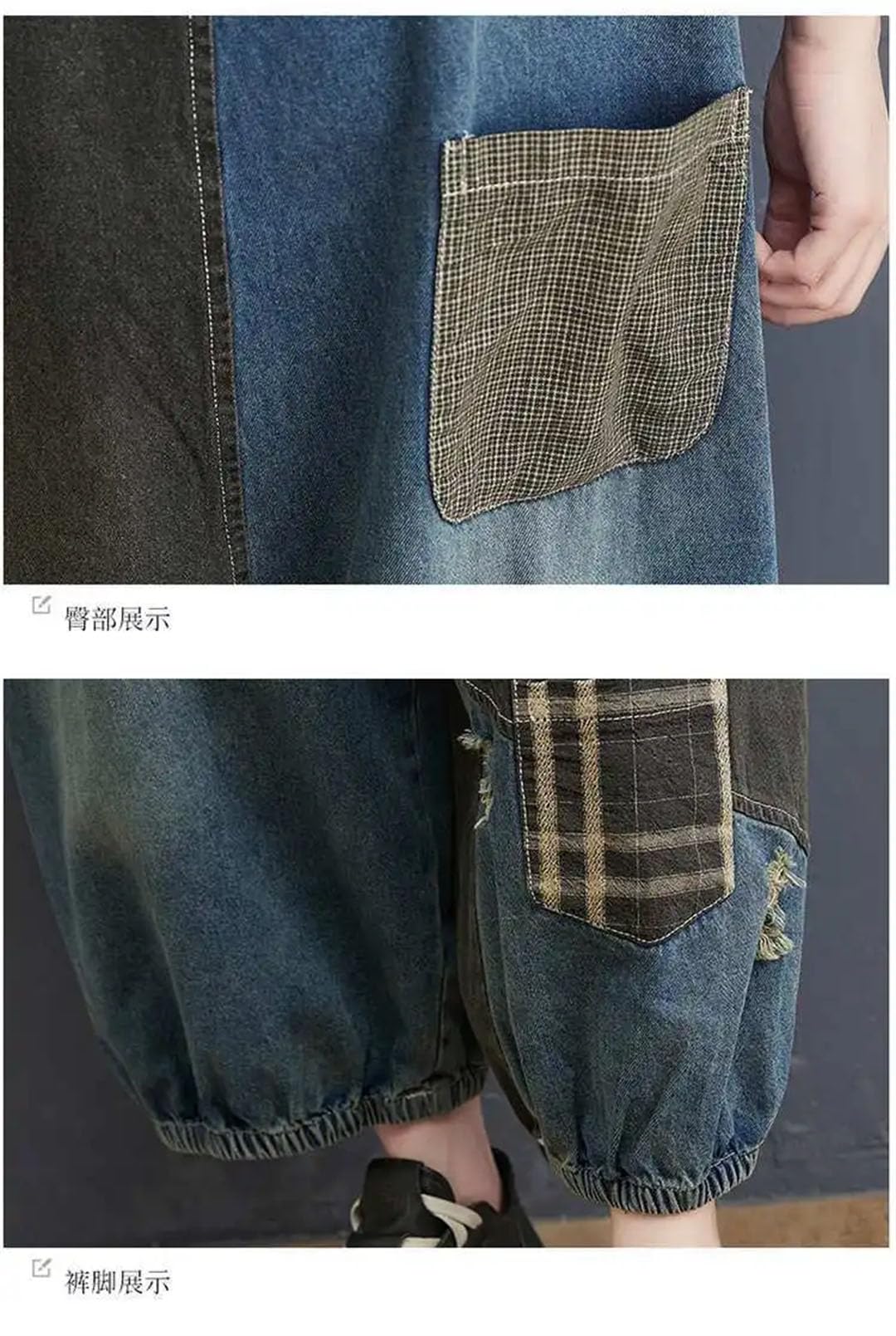 Damskie kombinezony dżinsowe w stylu vintage z naszywką na lato luźne dżinsowe szelki pajacyki