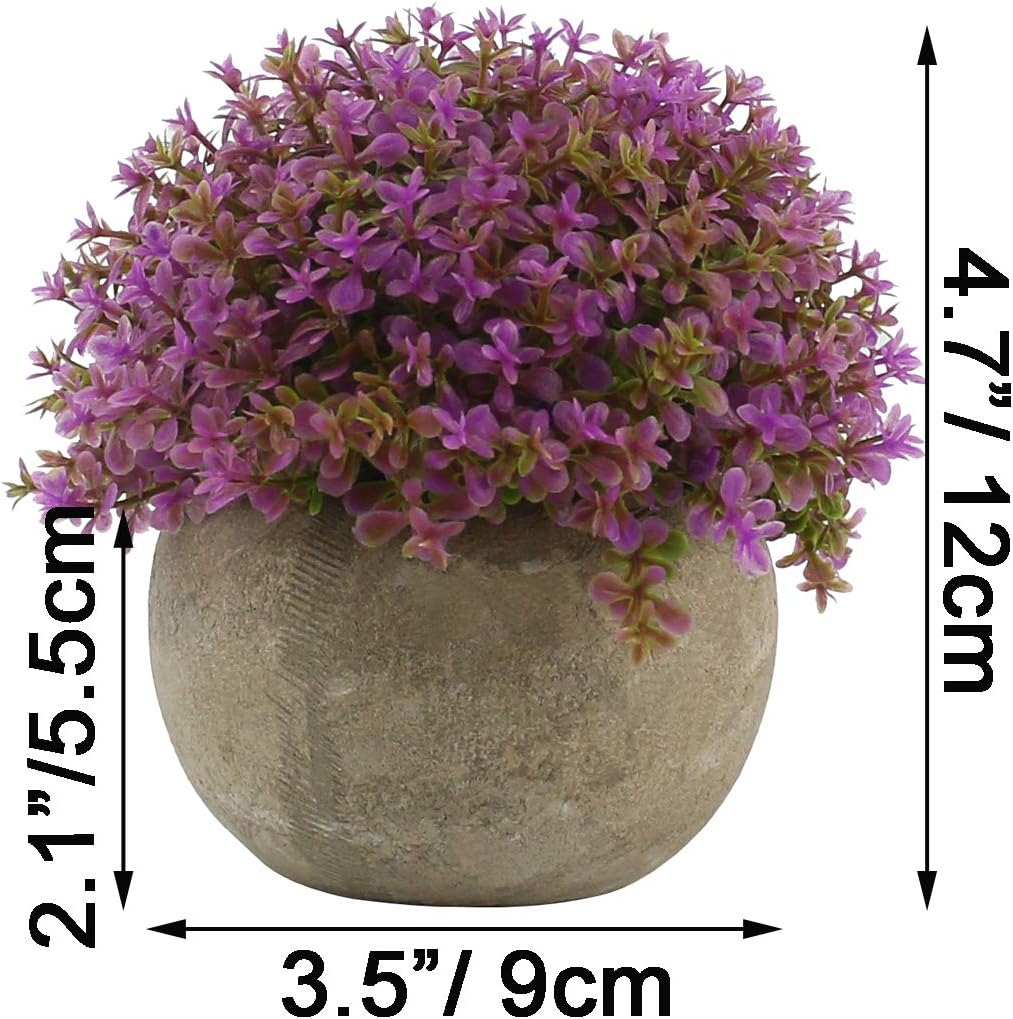 Ogrmar Mini Plastic Artificial Plants Grass in Pot/Small Artificial Faux Greenery/Mini Plants Topiary Shrubs Fake Plants for Bathroom, House Decorations (Purple)