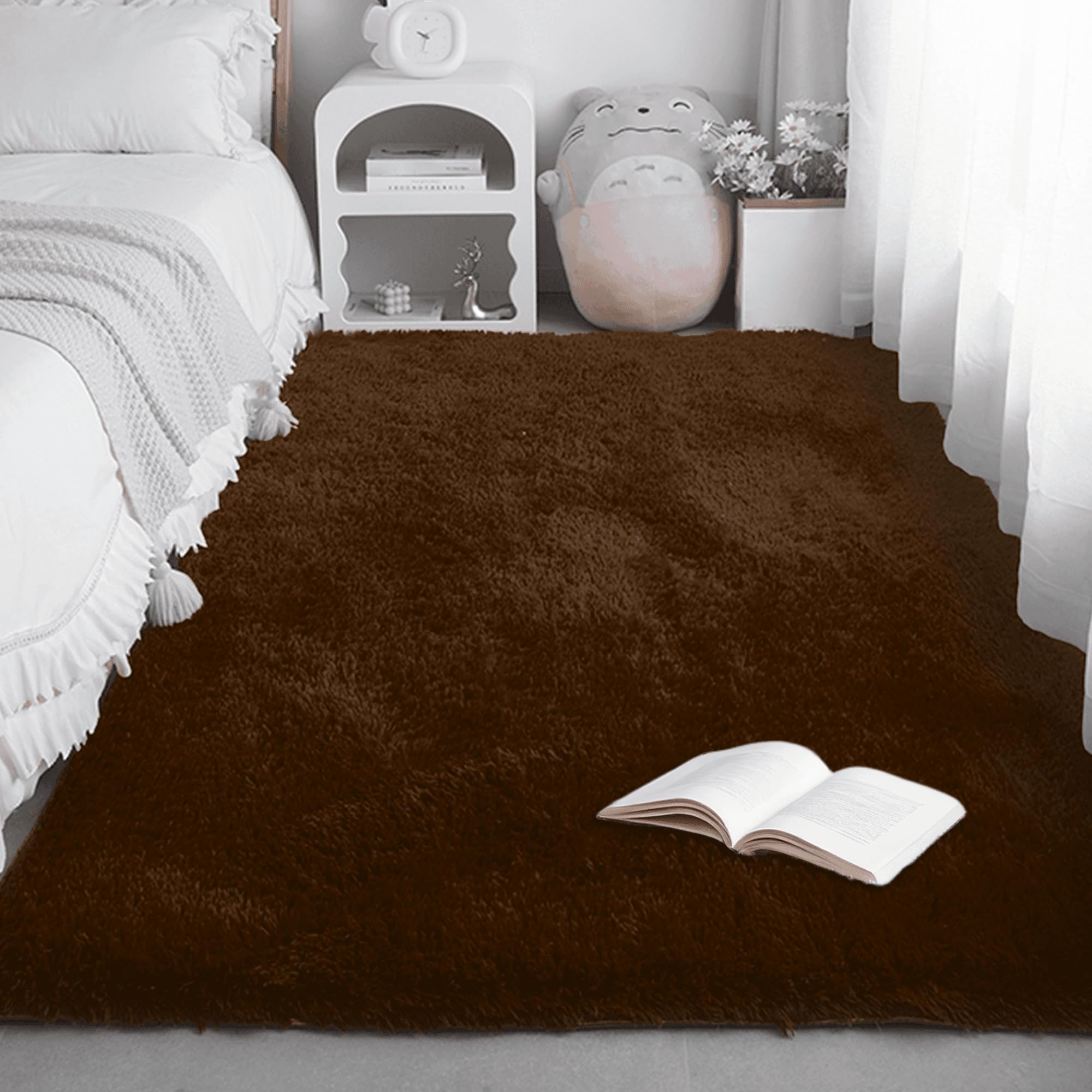 Tapis chambre 230 x 260 cm brun et moelleux lavable