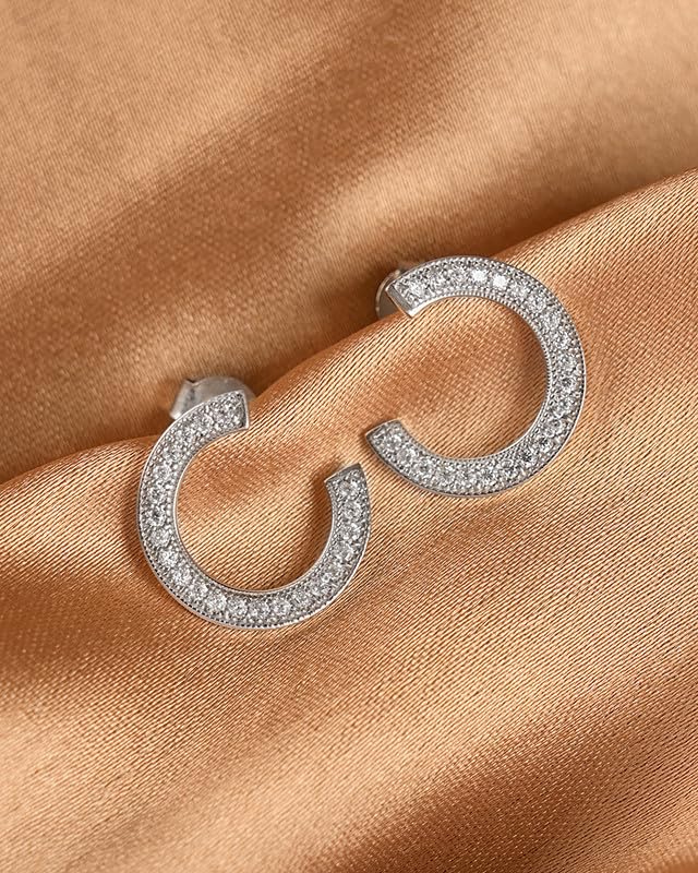 Image of CLARA 925 Sterling Silver Stud Earrings | Platinum Plated | Daily Wear |Gift for Women and Girls