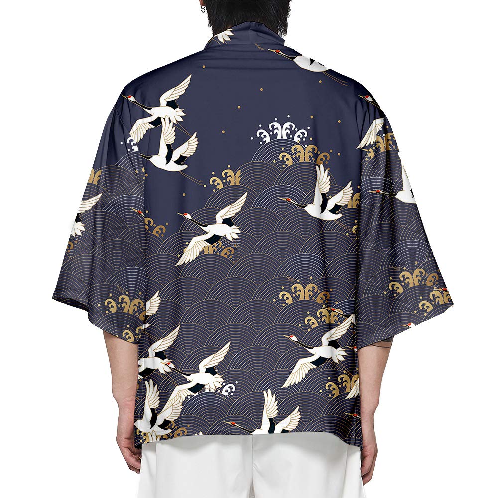 Hombre Hippie Camisa Kimono Japonés Estampado Holgado Manga 3/4