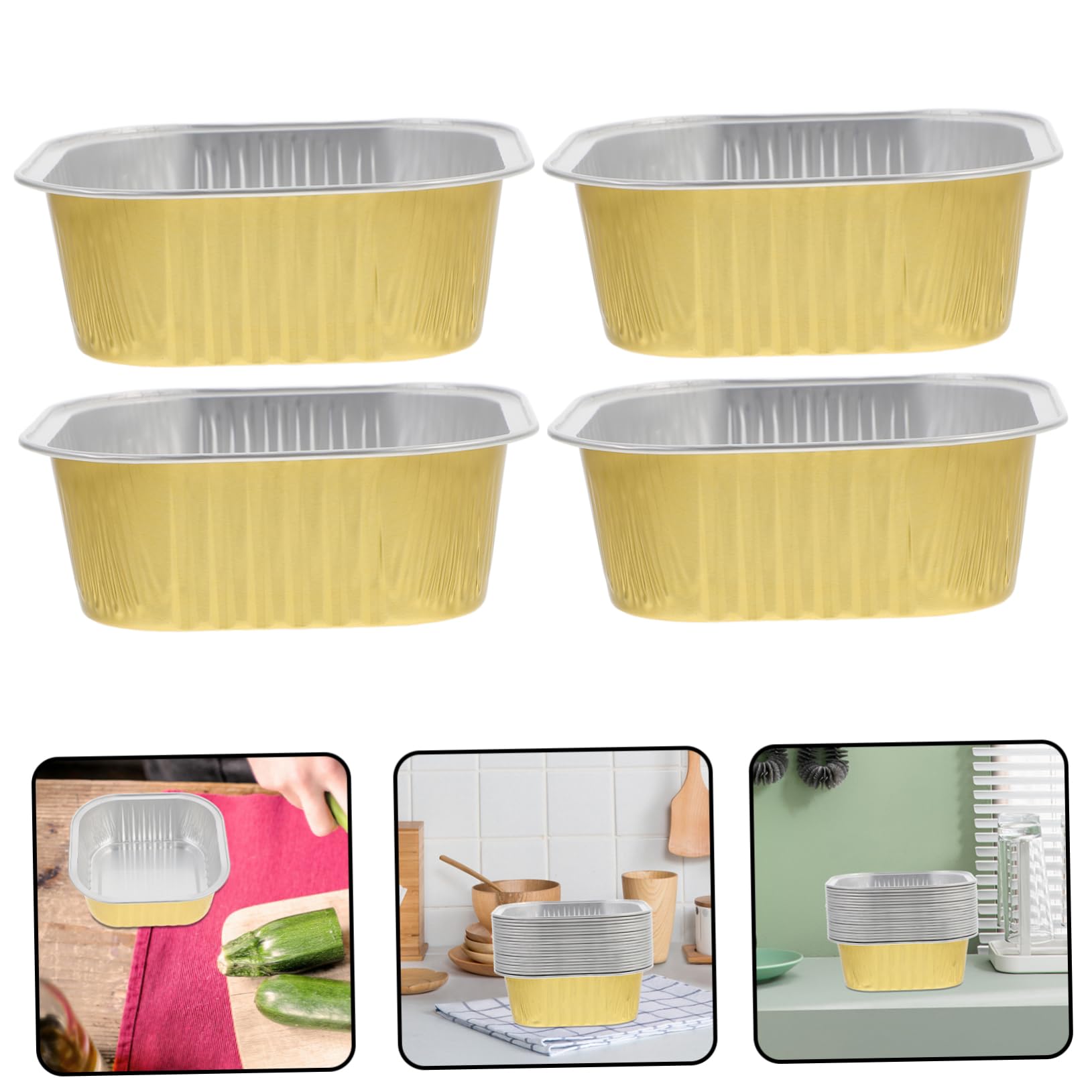 Barquettes Alimentaires 300ml Jaune en Aluminium Lot de 20 Résistantes à Haute Température Barquettes Jetables Carrées Élégantes pour Cuisson et Buffet