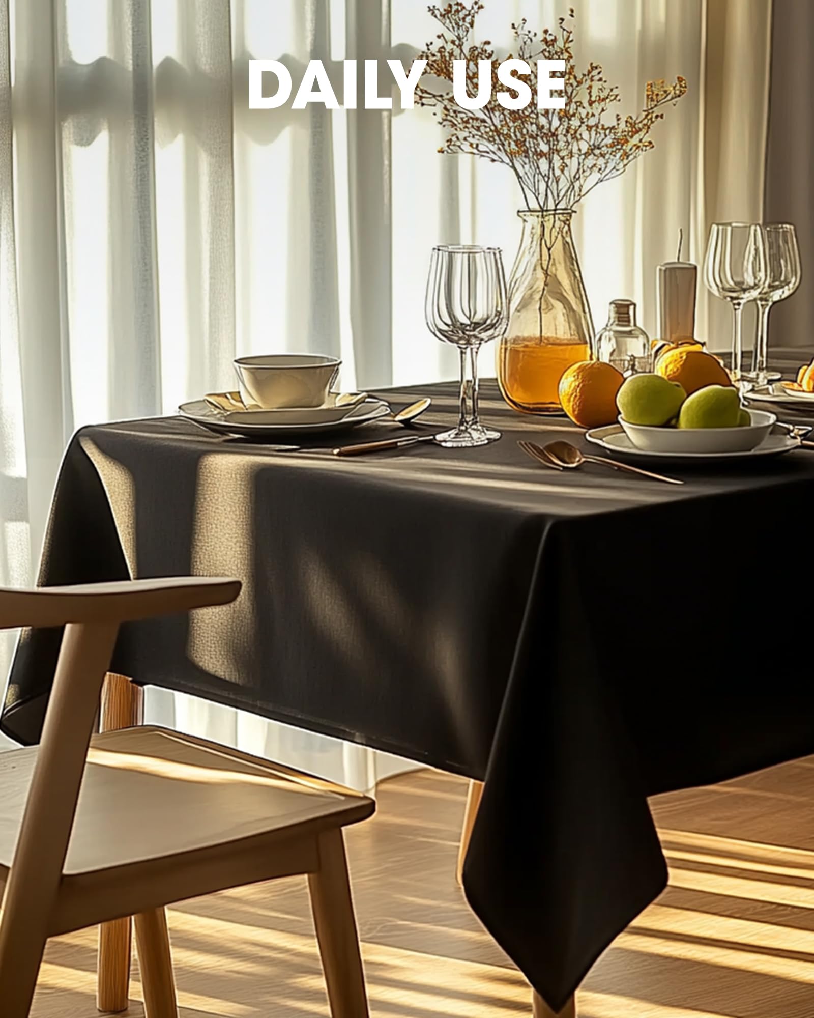 Pureegg Rectangle Table Cloth 60" x 102" – Durable Polyester Tablecloth Offers Reusable & Washable Protection, Ideal for Outdoor Party, Picnic, Wedding, Banquet and Birthday, 2 Pack, Black