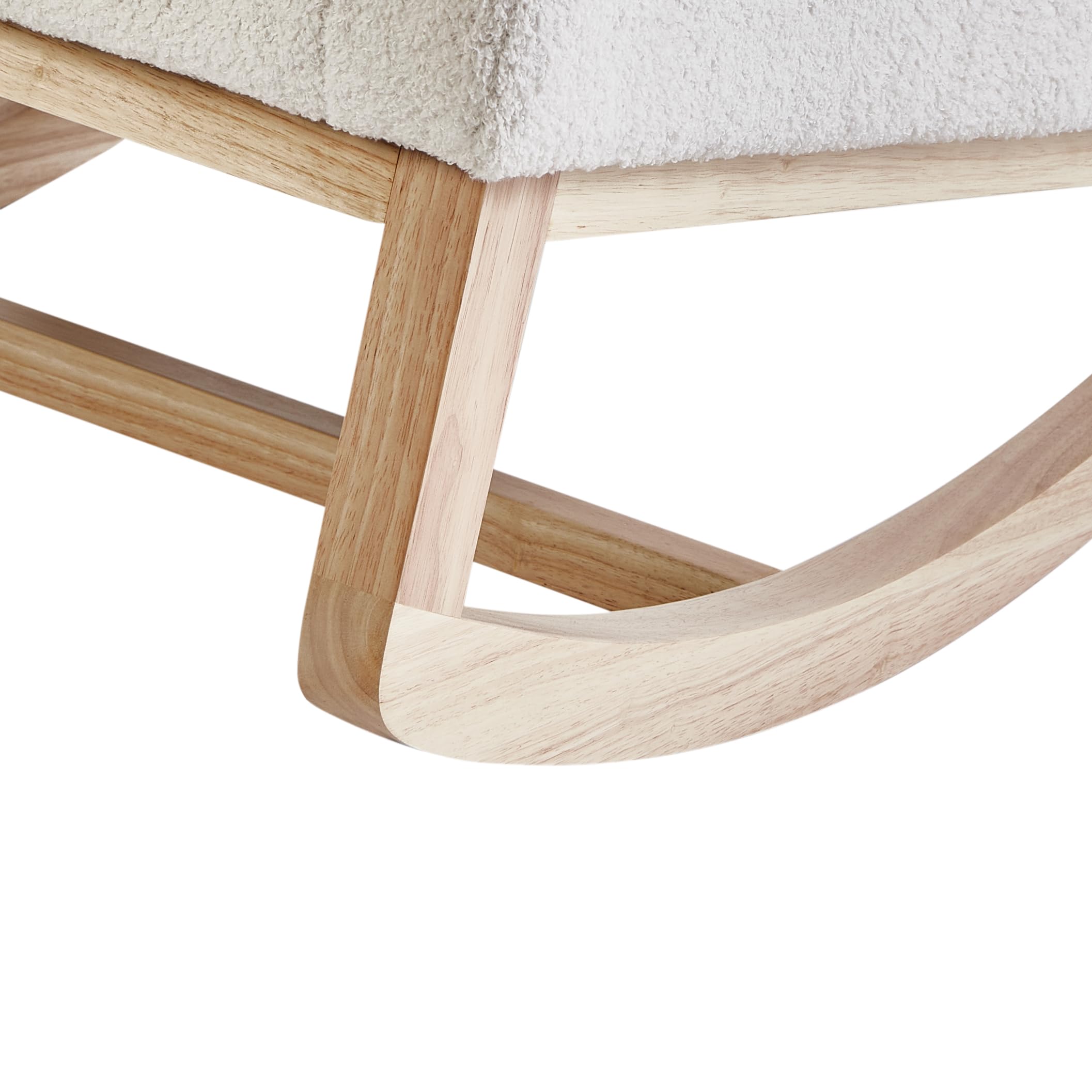Beliani Silla Mecedora balancín tapizado de bouclé Patas de Madera de Caucho con reposabrazos Sala de Estar sillón de Lactancia Blanco Crema Alsta