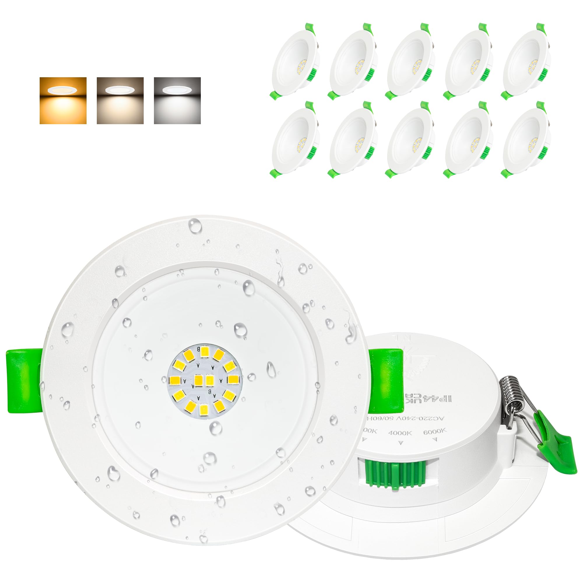 Downlight LED Techo Empotrable Extraplano 230V, 6W 750LM Focos LED Empotrables Techo Blanco Cálido Blanco Neutro Blanca Frío, IP44 Ojos de Buey, Corte 75-85mm, No Regulable, Blanco 10 Pack