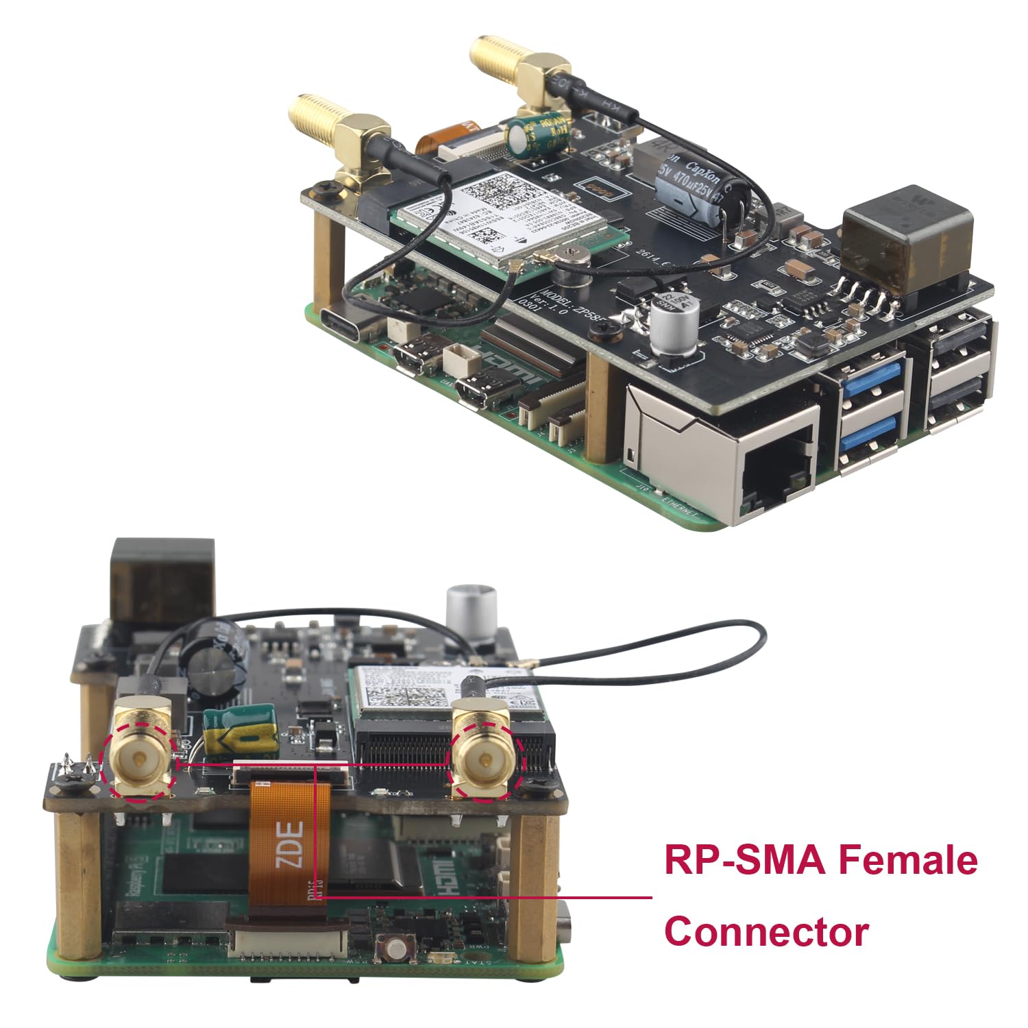 ZDE ZP585 PoE+ Hat PCIe to M.2 E Key WiFi7 6 6E 5 Hat for Raspberry Pi 5 | Power Over Ethernet Adapter Expansion Board, Support Google TPU WiFi 7 BE200 WIFI6E AX210 MT7922 WIFI6 AX200