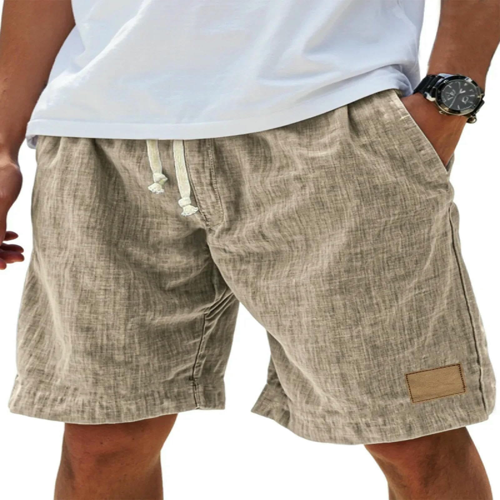 Shorts pour homme retro en coton et lin kaki coupe ample décontractée style streetwear taille 5XL