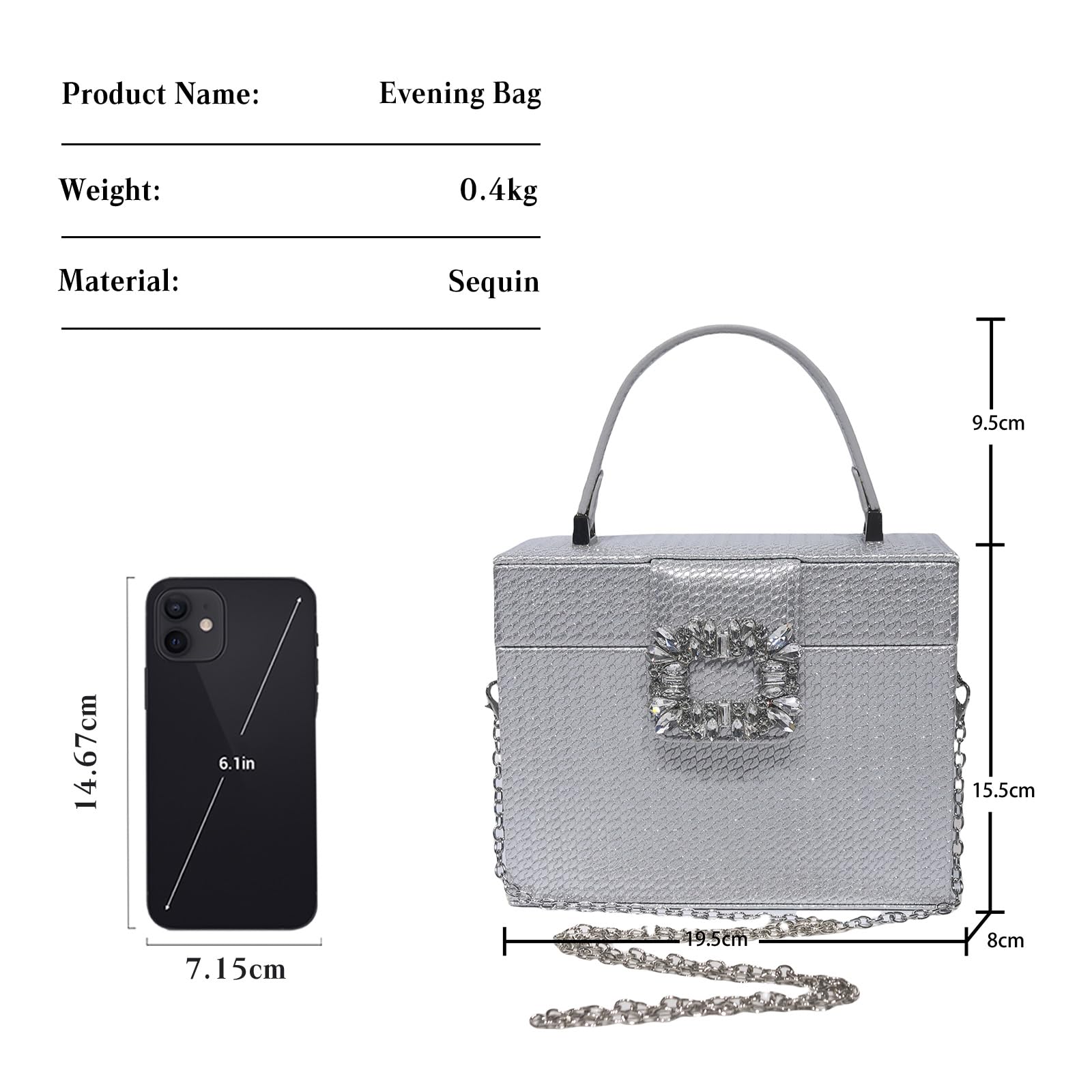 CORIOS Borsetta da Sera da Donna Clutch in Paillettes Lussuoso Strass Borsa a Tracolla a Spalla Pochette Piccolo con Catena Elegante Borsa Sposa Messenger per Ballo Cocktail Festa