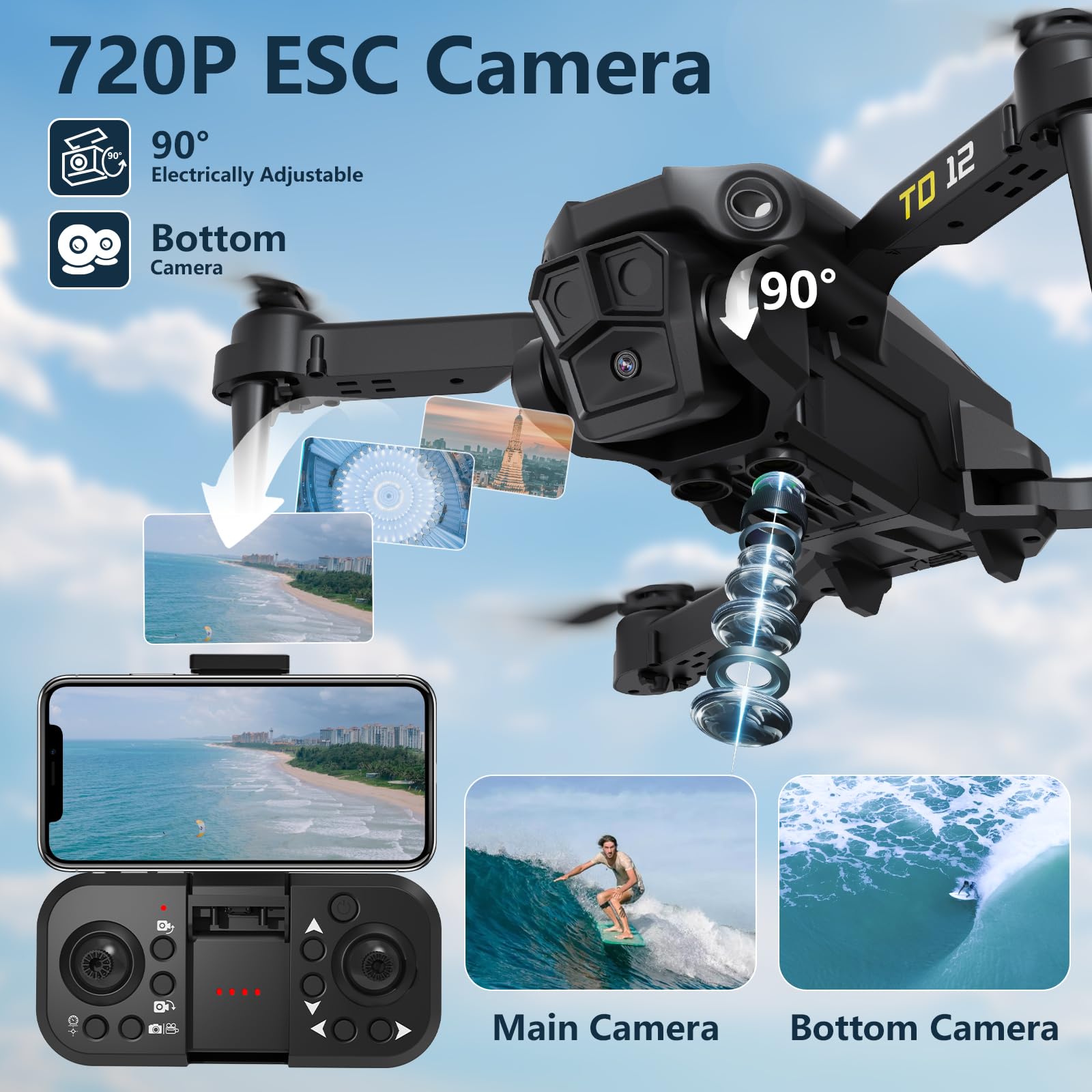 Toladrone TD12LCD Drone met Camera voor Volwassenen, Drones met