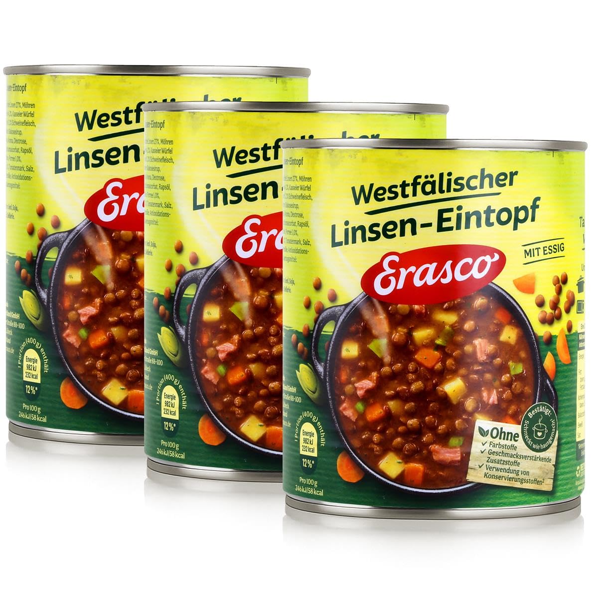 Erasco Westfälischer Linsen-Eintopf mit Essig, 3er Pack (3 x 800 g Dose)