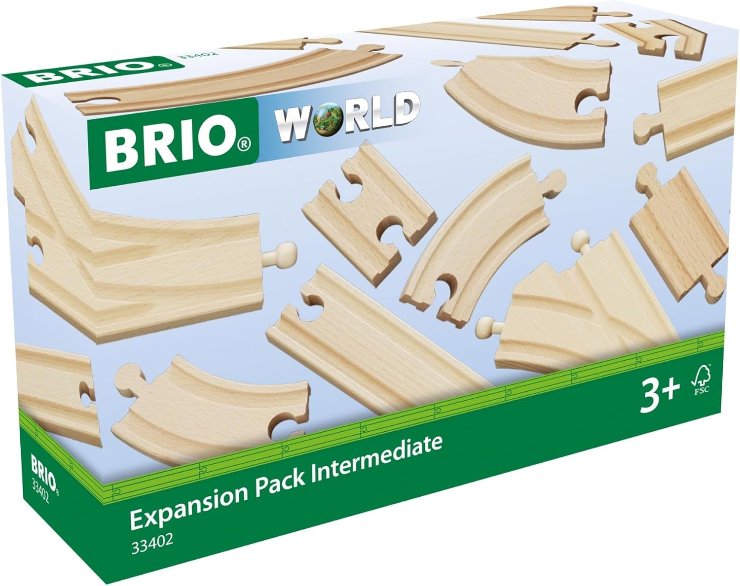 Product image of BRIO World Expansion Pack Intermediate - Works with All BRIO Train Sets - FSC-certified 16-Piece Wooden Train Tracks with Switches - Grow Existing Systems and Create Railway Empires - Kids Ages 3 & Up