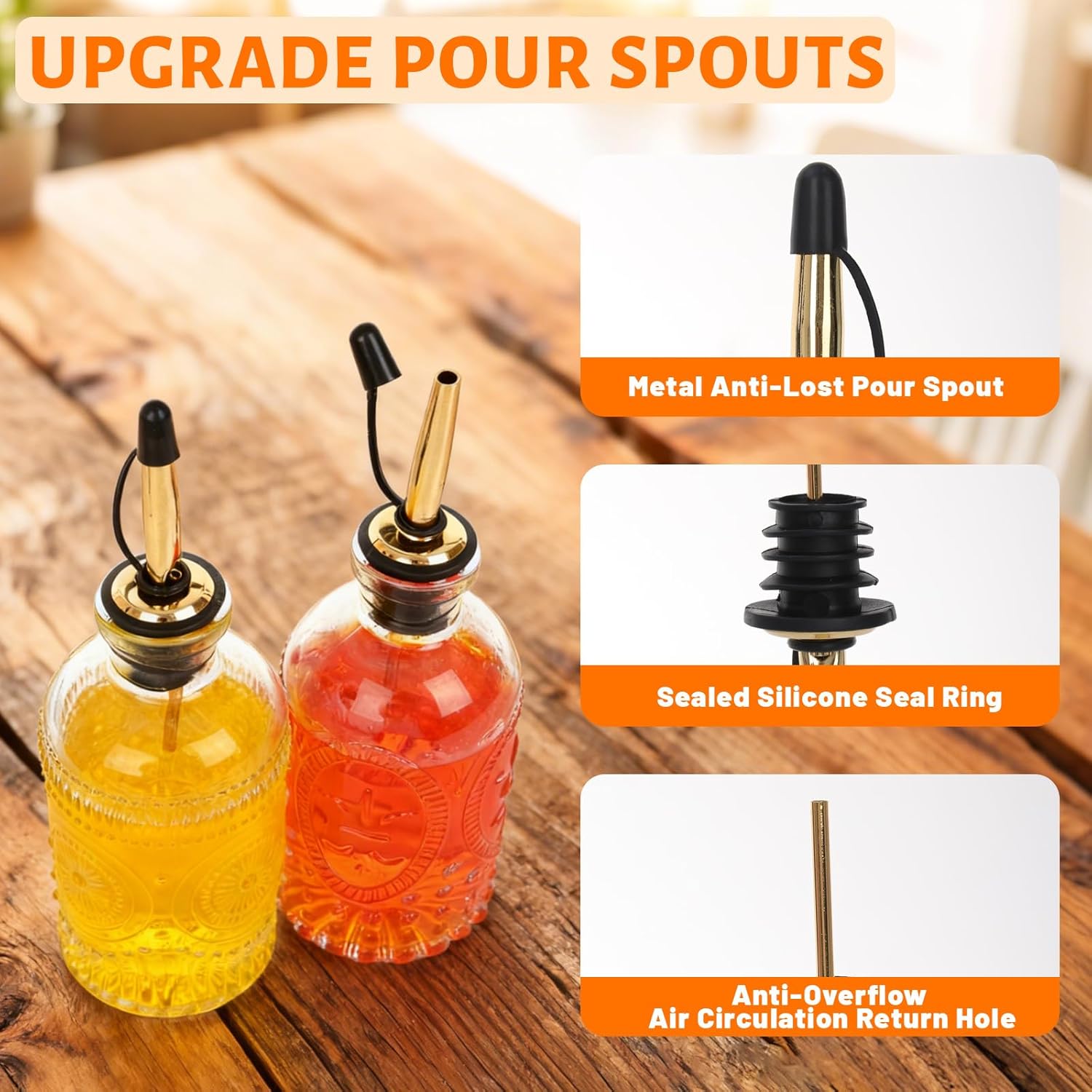 7oz Glass Coffee Syrup Dispenser, 4-Pack Complete Set with Funnel, Brush, Stoppers & Accessories - Syrup Bottles for Coffee Bar with Metal Pour Spout, Ideal for Maple,Oil, Vinegar,Cooking wine - Image 4