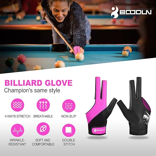 Miniatura 2 de YFY Billiard Pool Gloves for Left Hand 3 Finger, Splicing Process, Snooker Cue Sport Glove Popular Sizes for Men & Women Rosa fuerte,Negro