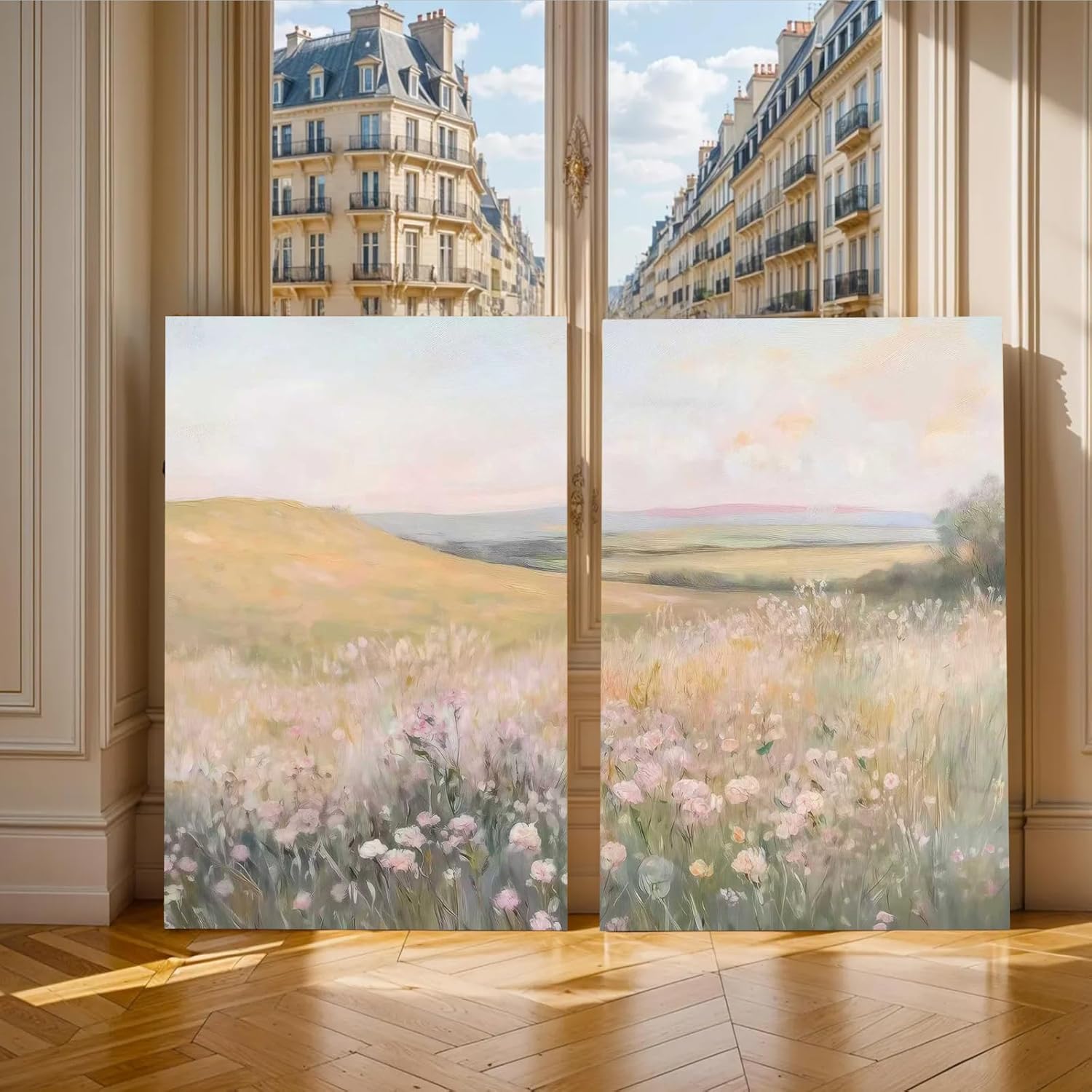 YSDPIC Wildflower Botanical Wall Art Decor 12x16 Inch Set of 2 Landscape Field Wall Art Pictures Farmhouse Prints Landscape Painting Countryside Artwork for Living Room Bedroom Wall Decor