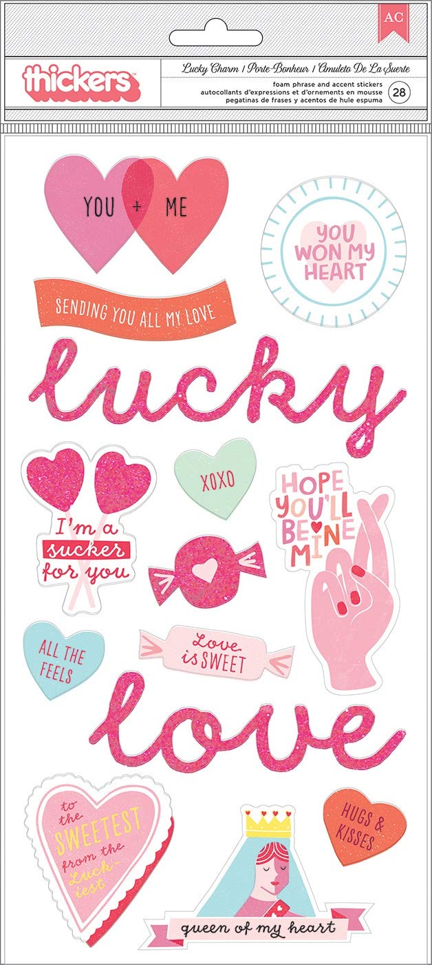 Pink Paislee Lucky Charm Phrase & Icons Stickers, Multi