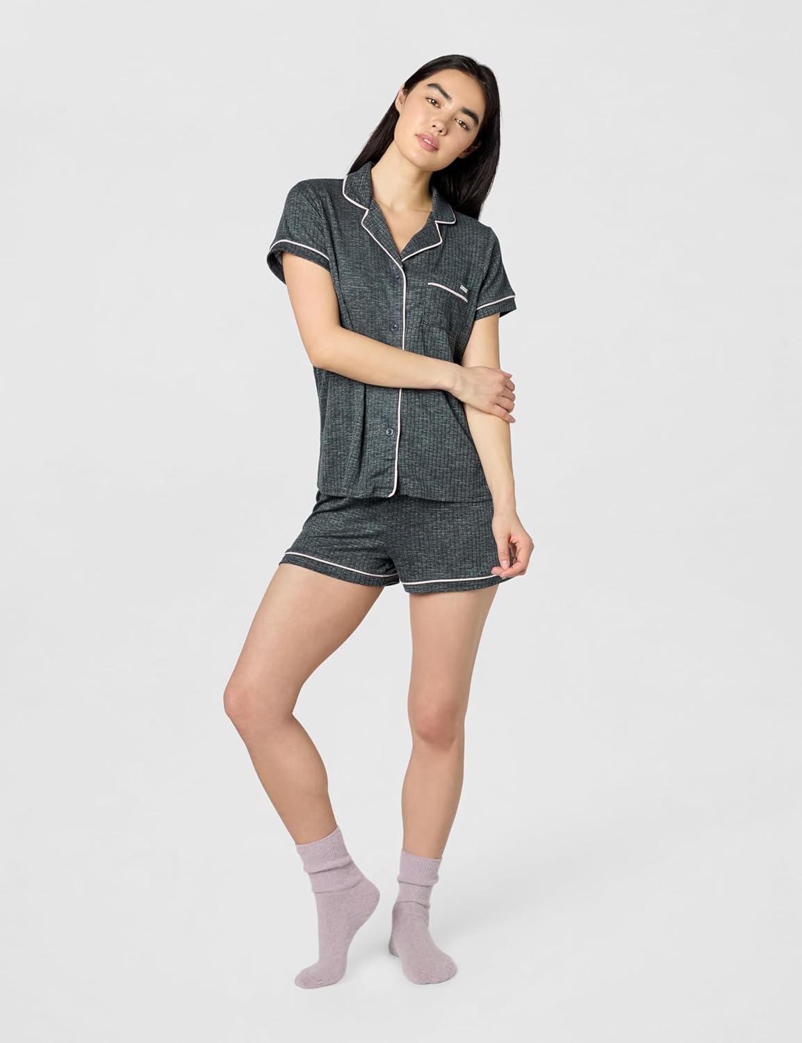 TAHARI 2 Piece Notch Collar Top and Shorts Pajama Set for Women, Soft Cozy Sets for Women - Image 6
