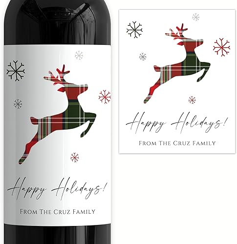 Juego de 4 etiquetas adhesivas personalizadas para botellas de vino de Navidad, regalo de Navidad personalizado para amigos, regalo de vacaciones