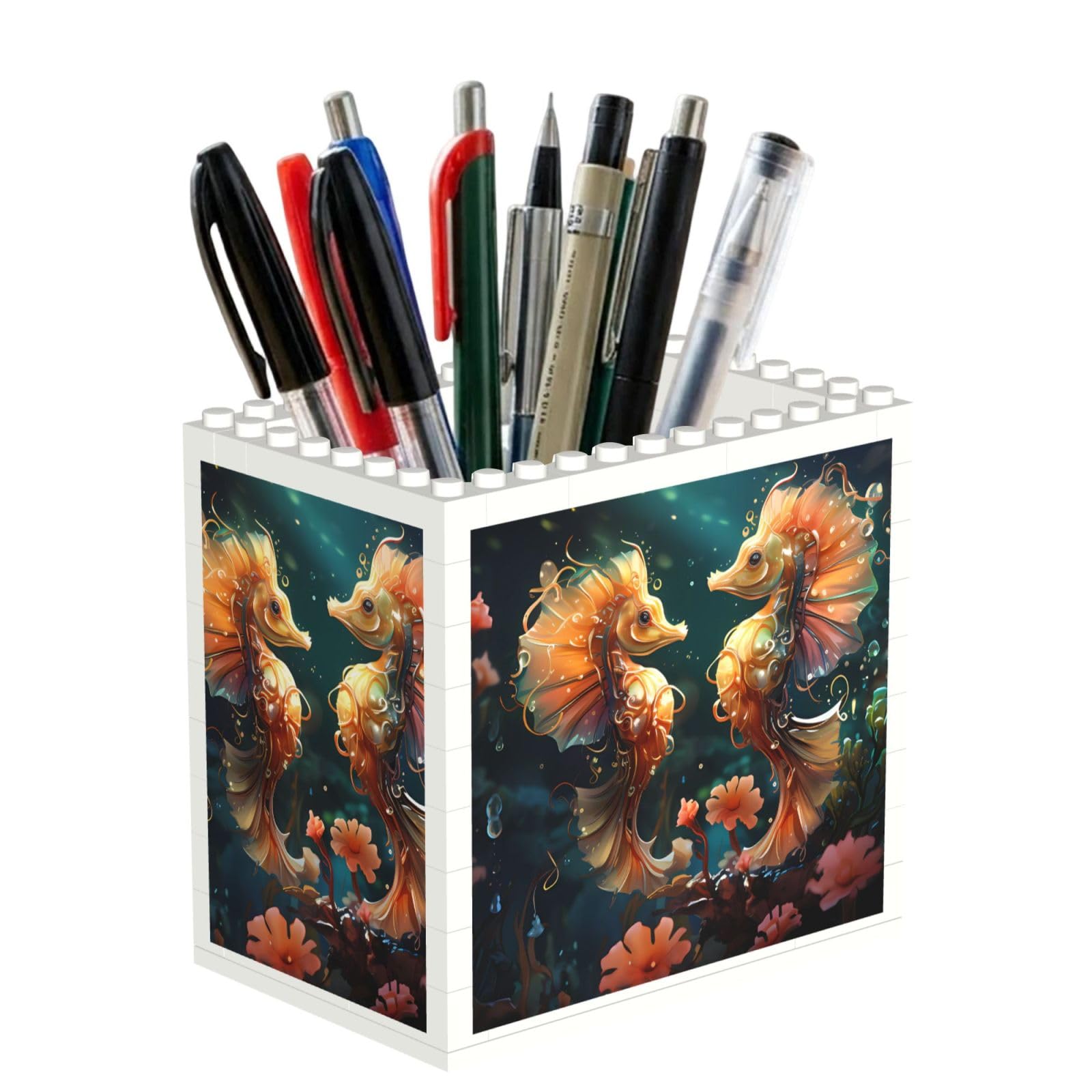 SXZVVBN Beautiful Seahorse Couple Building Block Desk Tidy ABS Organiser