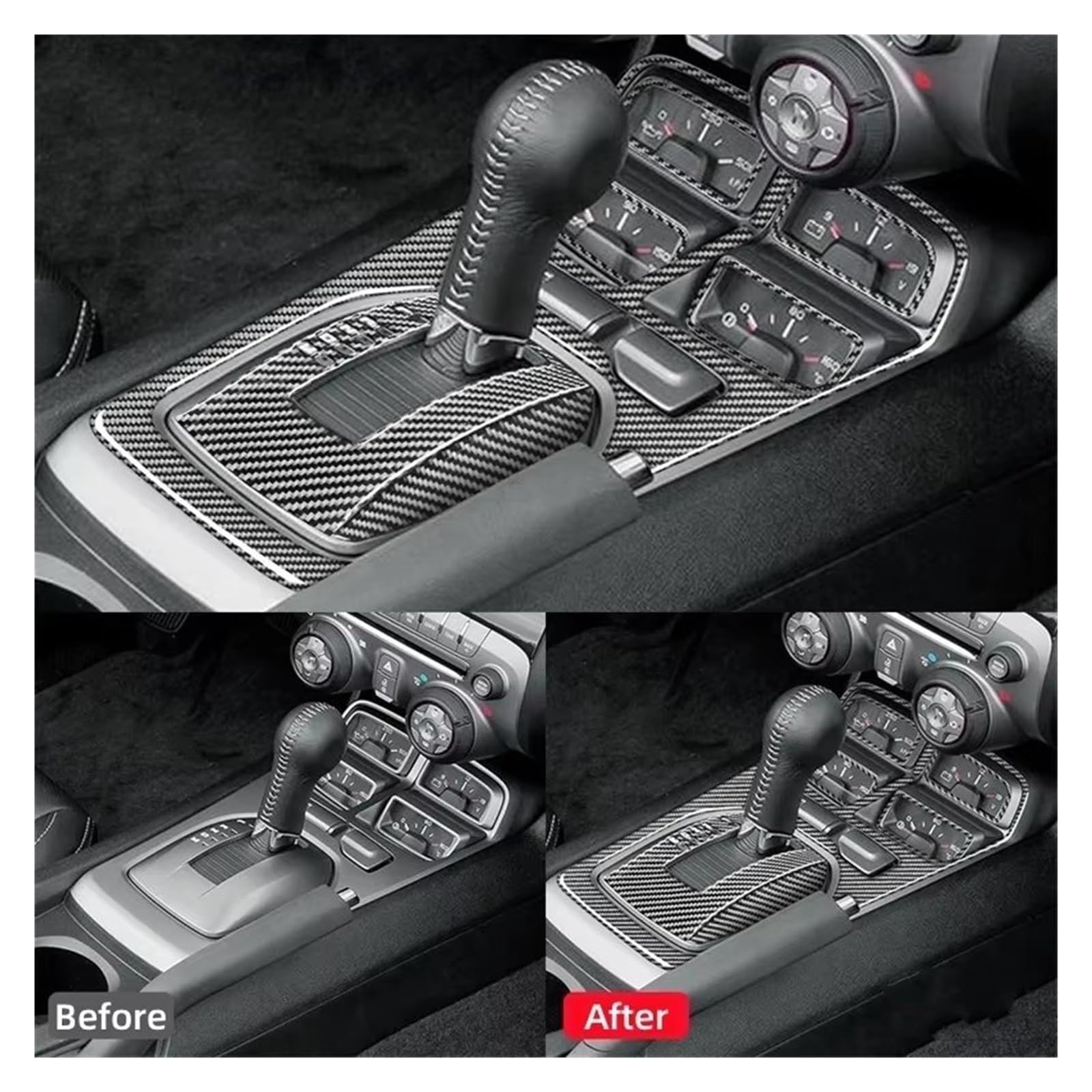 Osłona wewnętrzna zamiennik do Chevroleta do Camaro 2010, 2011, 2012, 2013, 2014, 2015, panel zmiany biegów samochodu, dekoracja, naklejka z włókna węglowego (Styl A, czerwona) (Styl B(czarny)