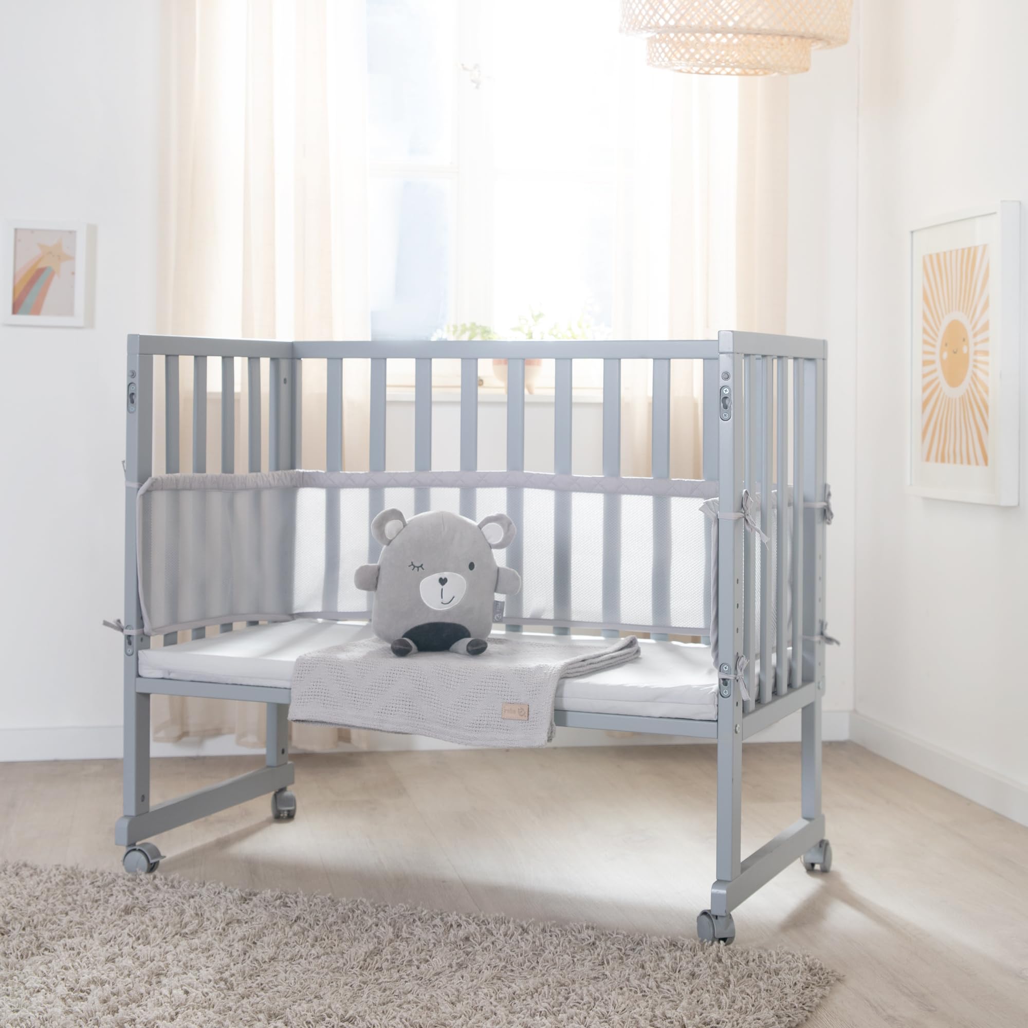 roba Lit et Berceau Cododo 'roba Style' 3 en 1 avec Barrière, Matelas et Bordure en Maille - Réglable en Hauteur pour Lit Parental - Barrières Latérales Amovibles - Dès la Naissance - Bois Gris