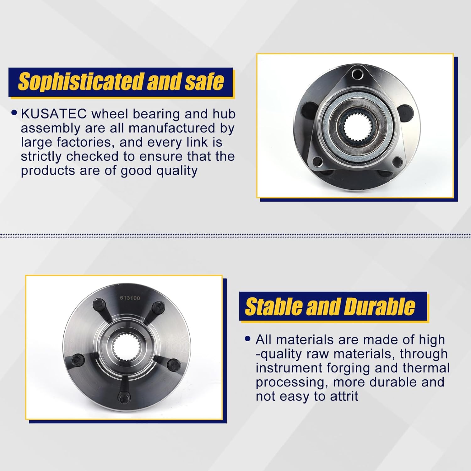 KUSATEC 513100 Front Wheel Bearing and Hub Assembly Compatible with 1996-2007 Ford Taurus, 1995-2002 Lincoln Continental, 1996-2005 Mercury Sable, 5 Lug Bolts without ABS