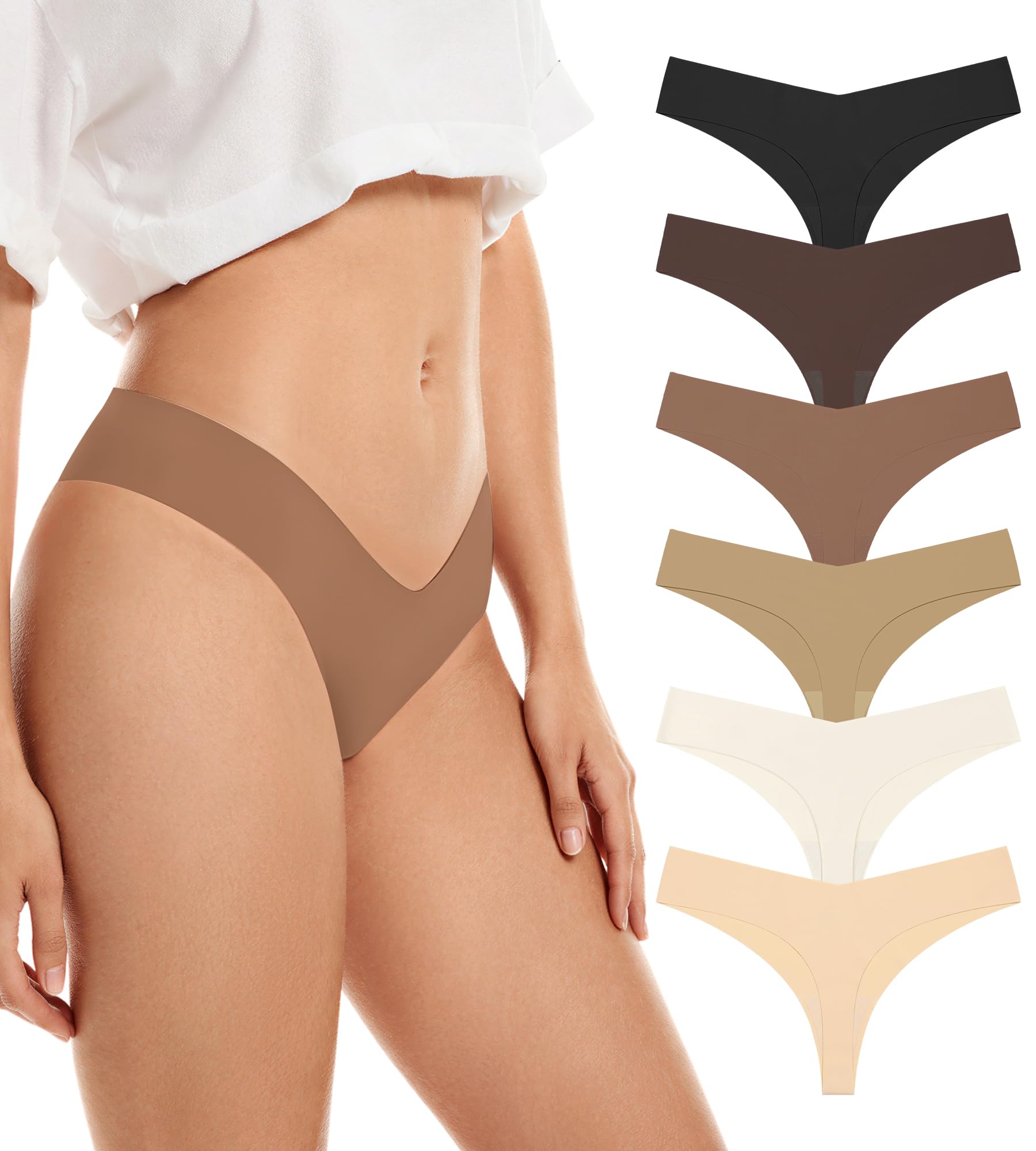 SHARICCA Nahtlose String Tanga Damen Unsichtbarer Tangas Unterwäsche Frauen mit Niedriger Taille V-Waist Atmungsaktiv No Show Thong Baumwolle Strings Set