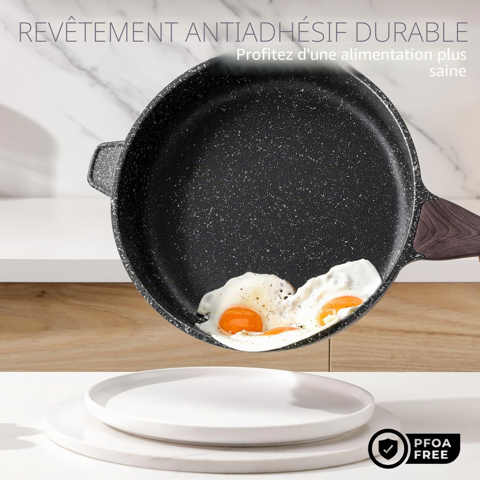 Kordisen Poêle à Frire Profonde Antiadhésive avec Couvercle, Grande Poêle Induction 30 cm, Saine et Non Toxique, Sans PFOA