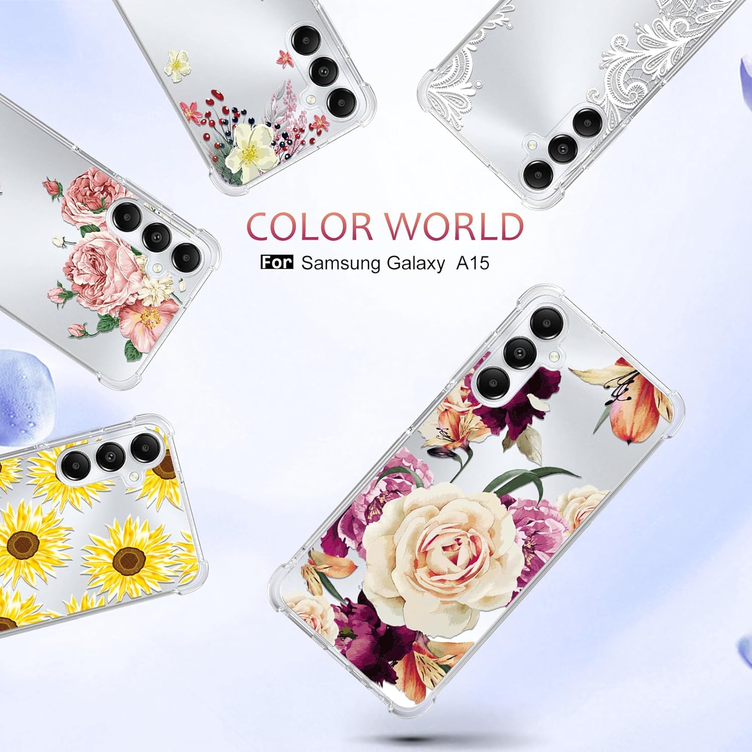 Osophter for Galaxy A15 5G Case: Women Girls Flower Floral with Screen Protector Flexible TPU Rubber Cover for Galaxy A15 Phone Case-(Purple Flower) - Image 6