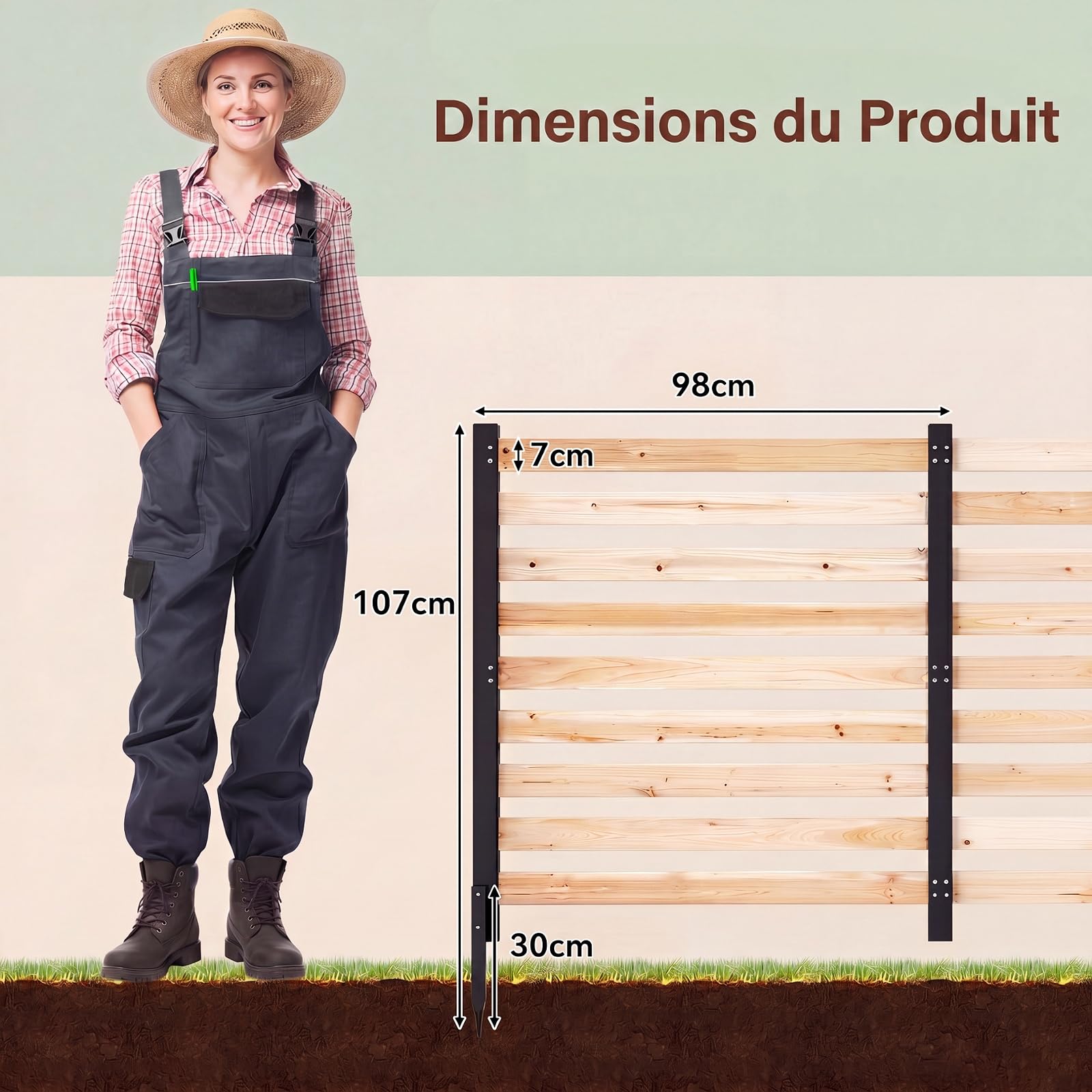 GYMAX 3 Pièces Panneau Brise Vue Exterieur en Bois, 98 x 107 cm