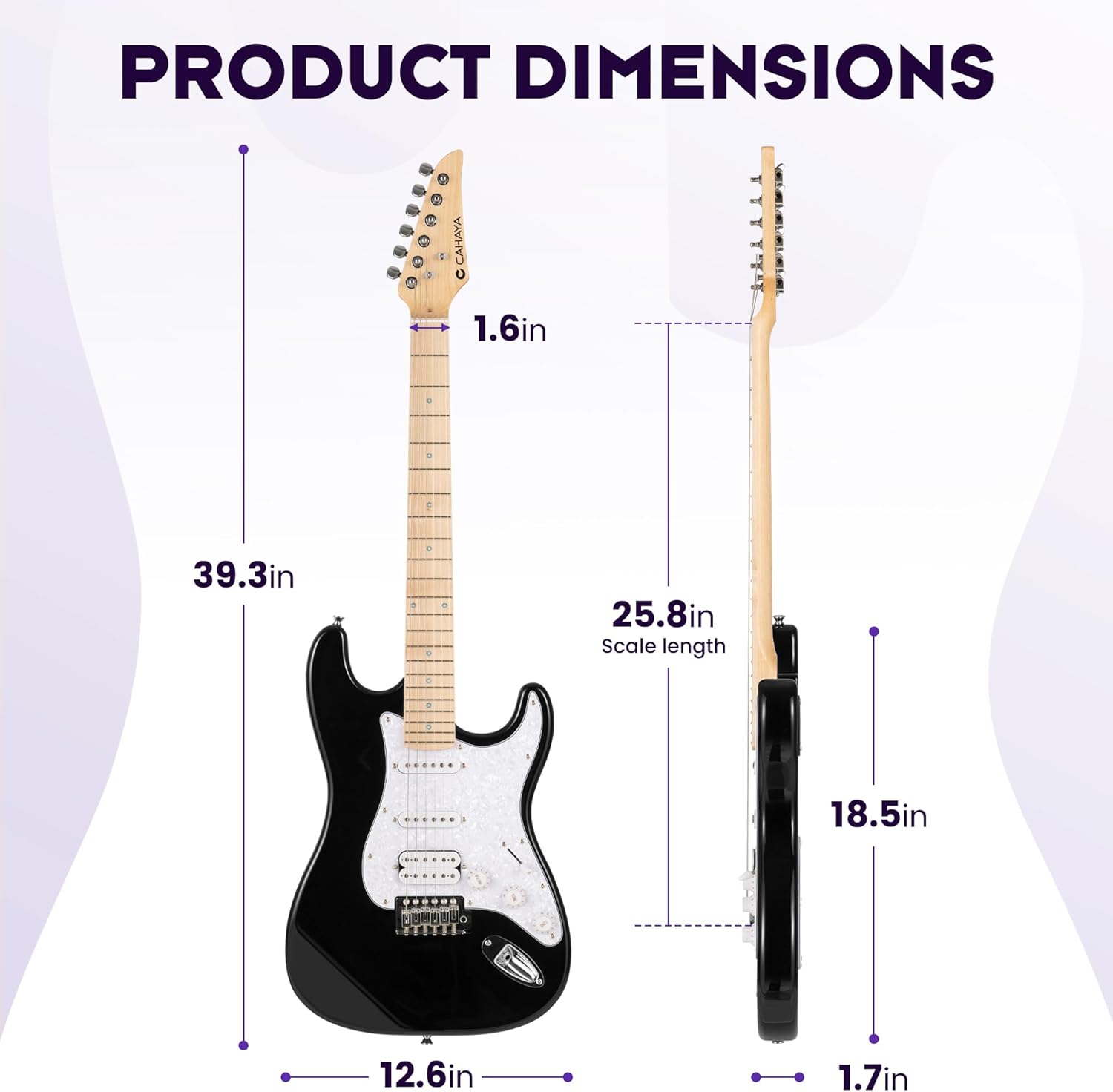CAHAYA Electric Guitar Set Beginner - 39in Starter Guitar Kit with HSS Pickup Solid Okoume Body Electric Guitar Adults with Amplifier Gig Bag Strap Picks Strings Cable Black