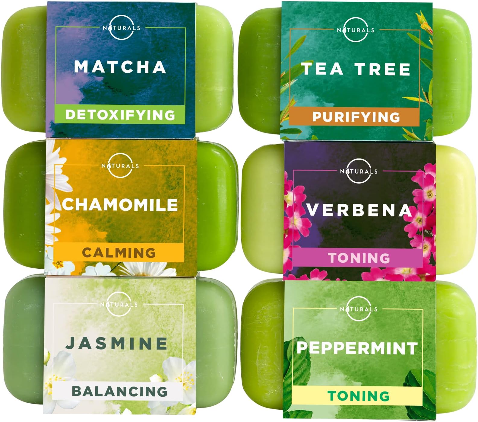 6-Piece Green Tea Herbal Essential Oils Natural Bar Soap Collection Moisturizing Face & Body Cleanser Anti Acne Gift Set Vegan Organic Ingredients Shea Butter Enriched. Men & Women 4oz