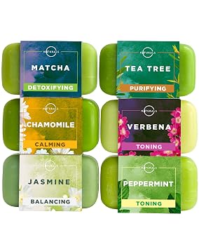 O NATURALS 100% Natural Bar Soap - Gift Set - Organic Ingredients & Essential Oils - Spa Gifts for Women & Men, Body Wash & Face Soap - 6PC Green Tea Soap Collection - Mothers Day Gifts