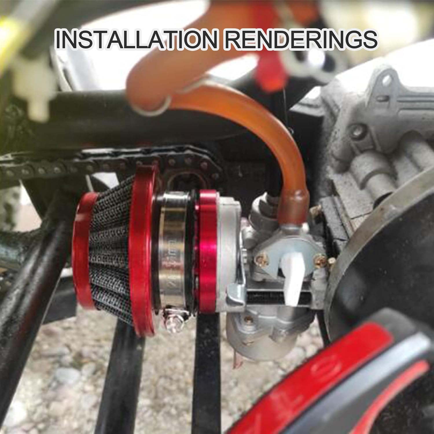 GOOFIT Air Filter Stack Carburetor Carb for 2 Stroke 47cc 49cc Mini ATV Quad Dirt Pocket Bike (Red)