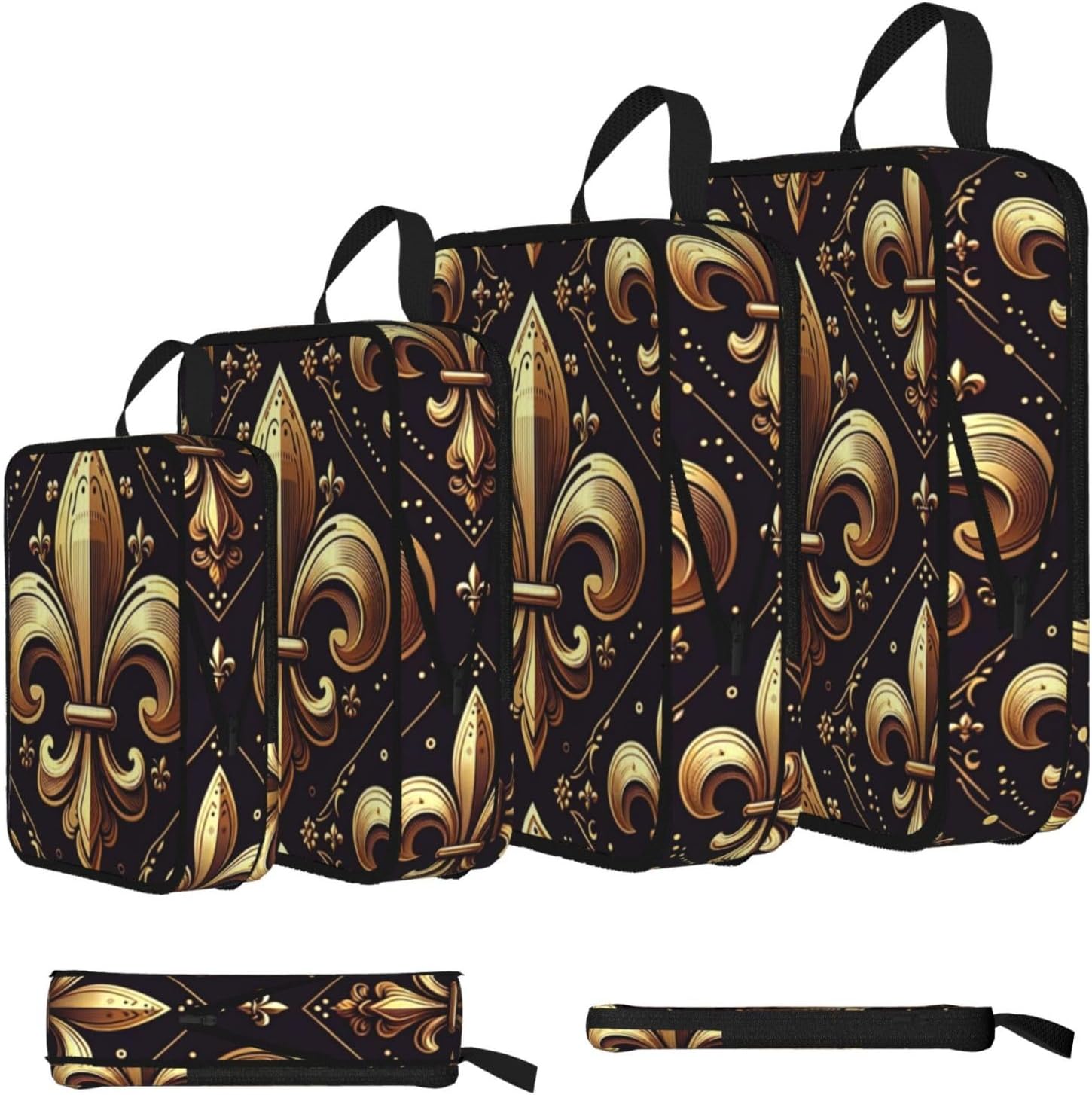 4 Set Gold-Luxury-Fleur-De-Lis Compression Packing Cubes