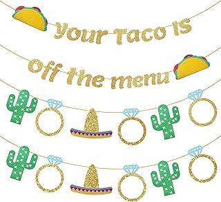 TaoBary 2 Set Your Taco Is off the Menu Gold Glitter Banner 5.5 ft Funny Bachelorette Party Decorations Mexican Fiesta Party Supplies for Mexican Wedding Decor Engagement Bridal Shower Backdrop