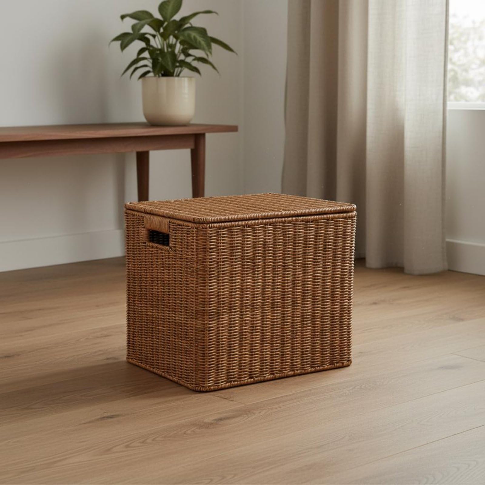 predolo Storage Organizer Cesta de Almacenaje Caja Contenedor Organizador con Tapa Diseño Nórdico Tejido y Ahorro de Espacio Adecuada para Salón Estudio Estantería Armario, S