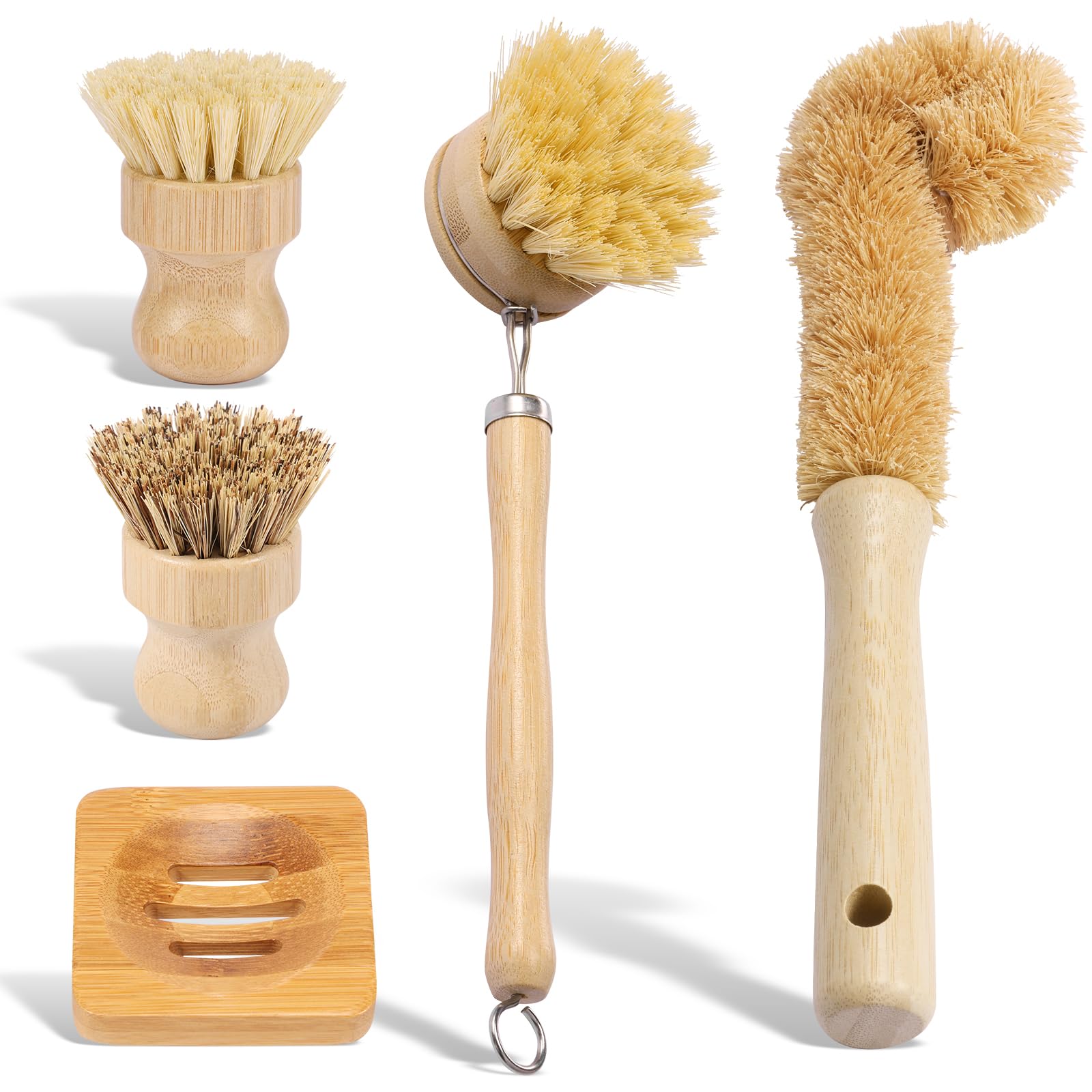 5 Pcs Bamboo Dish Brush Set Practical Dish Cleaning Brush Set Multifunctional Dish Washing Brush Set Ergonomic Kitchen Brush Set for Kitchen Cleaning
