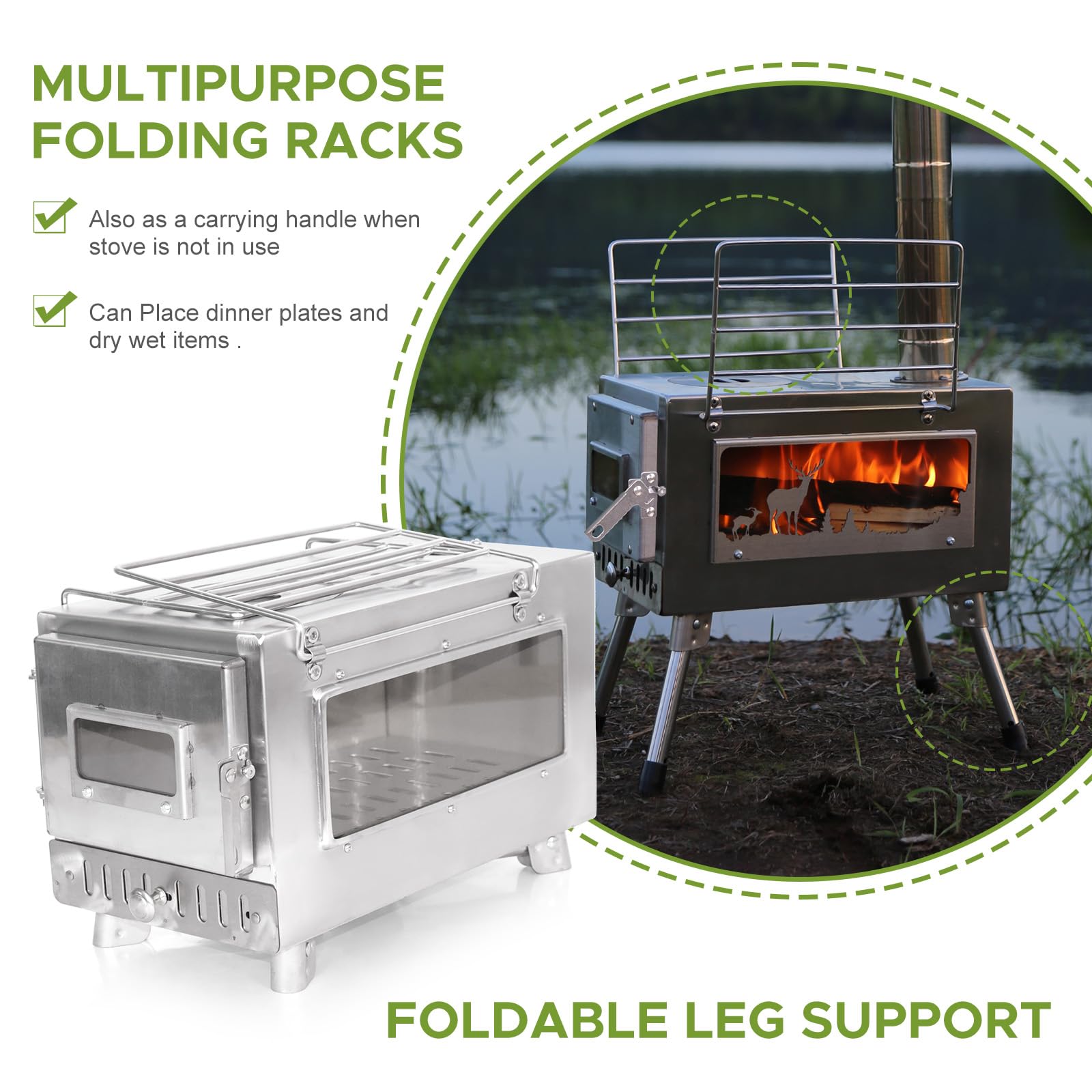 Réchaud à Bois Camping Ultraléger – Poêle à Bois Portable Acier Galvanisé – Grill & Chauffage Tente