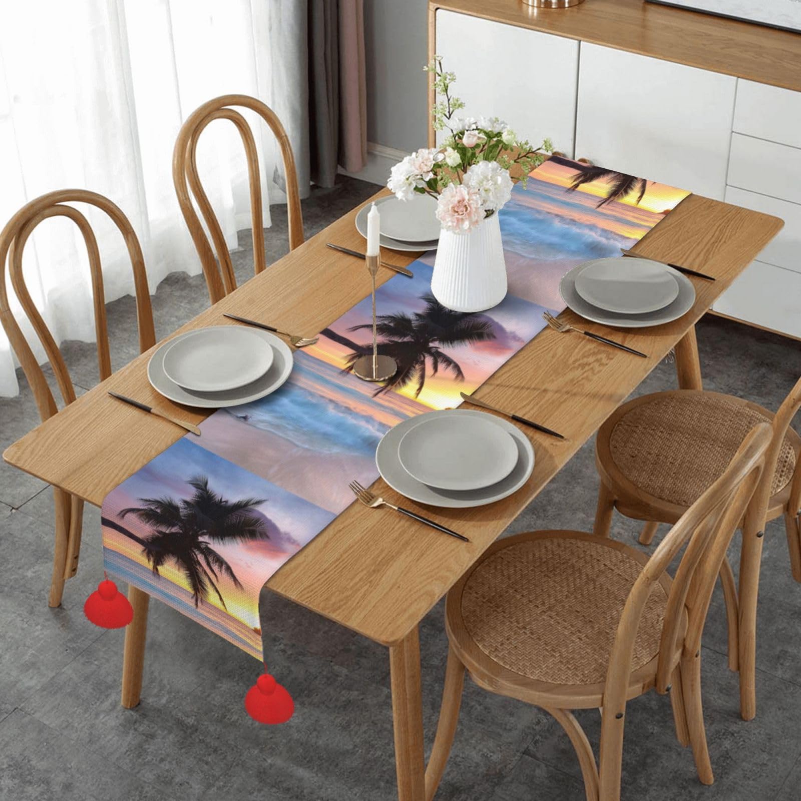 Chemin de table lin palmier pour vos repas de fête et barbecues d été